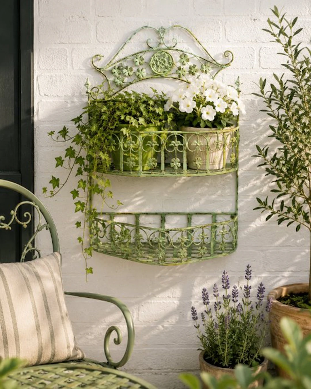 Flower pot - antique green wrought-iron wall shelf - Wrought iron