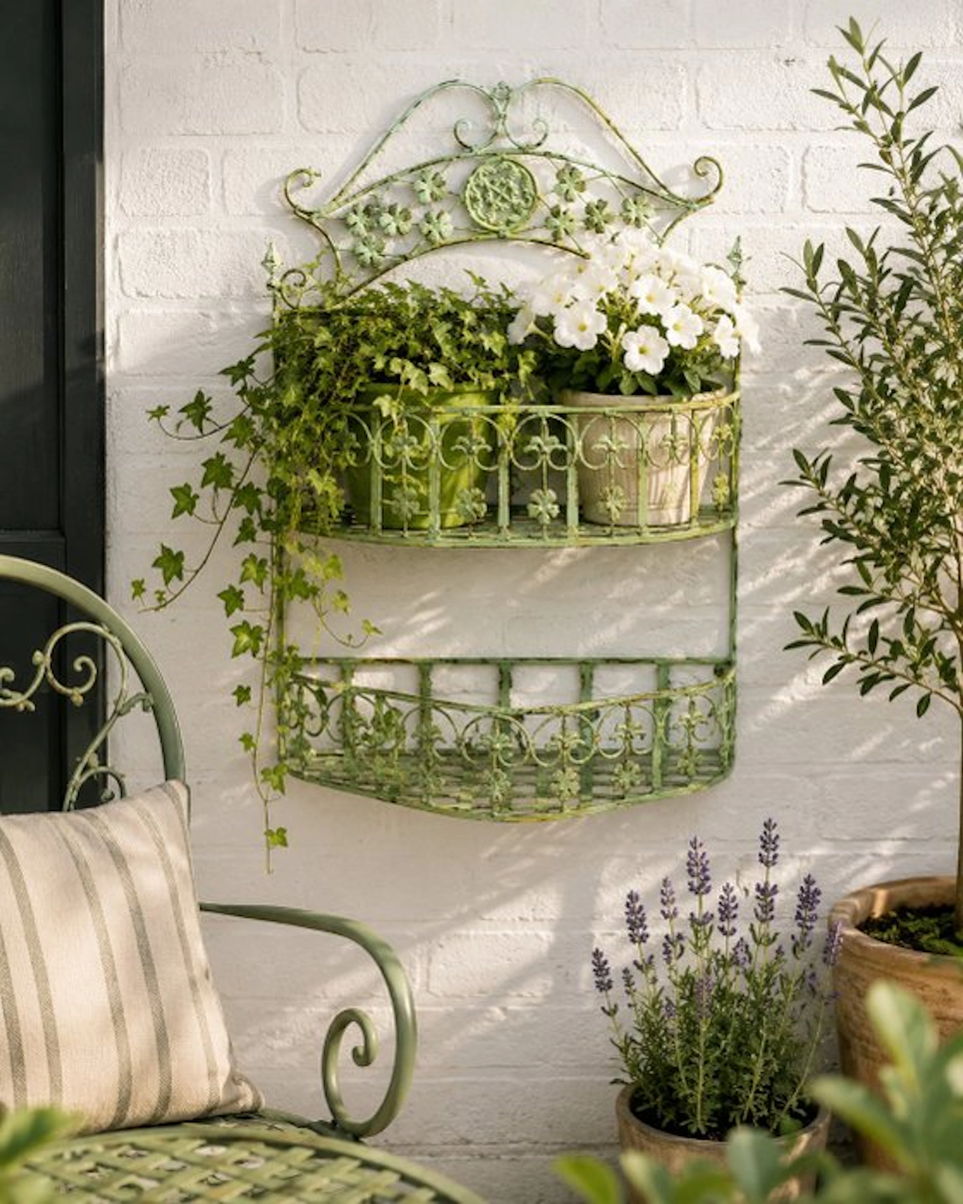 Flower pot - antique green wrought-iron wall shelf - Wrought iron