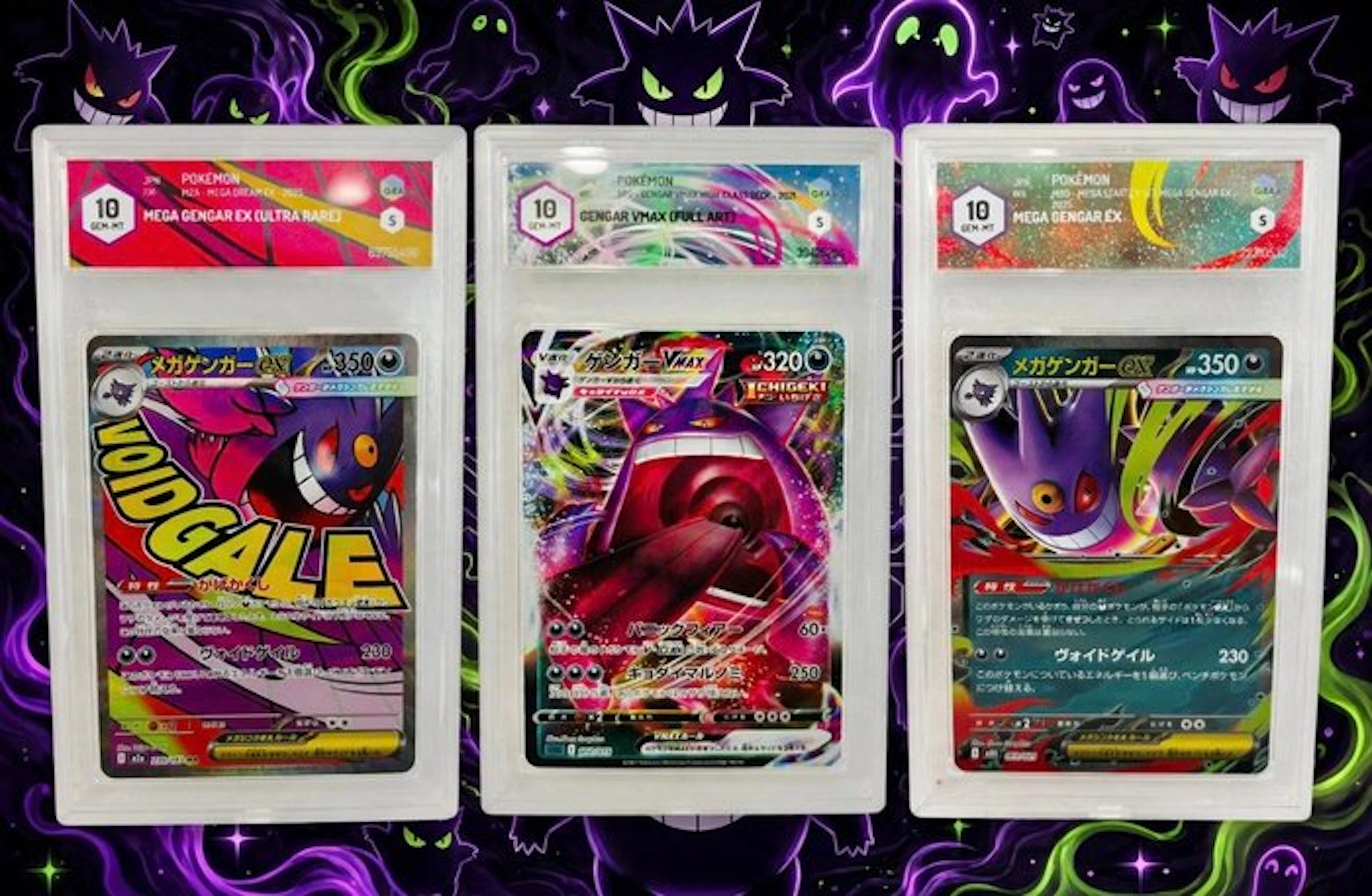 Pokémon - 3 Graded card - Gengar Full art, Foil - Graad 10 - Various sets