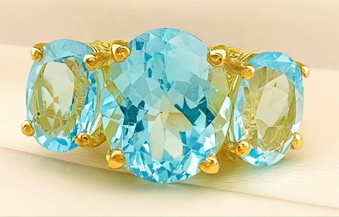 No reserve price - Ring - 9 kt. Yellow gold, Silver Topaz