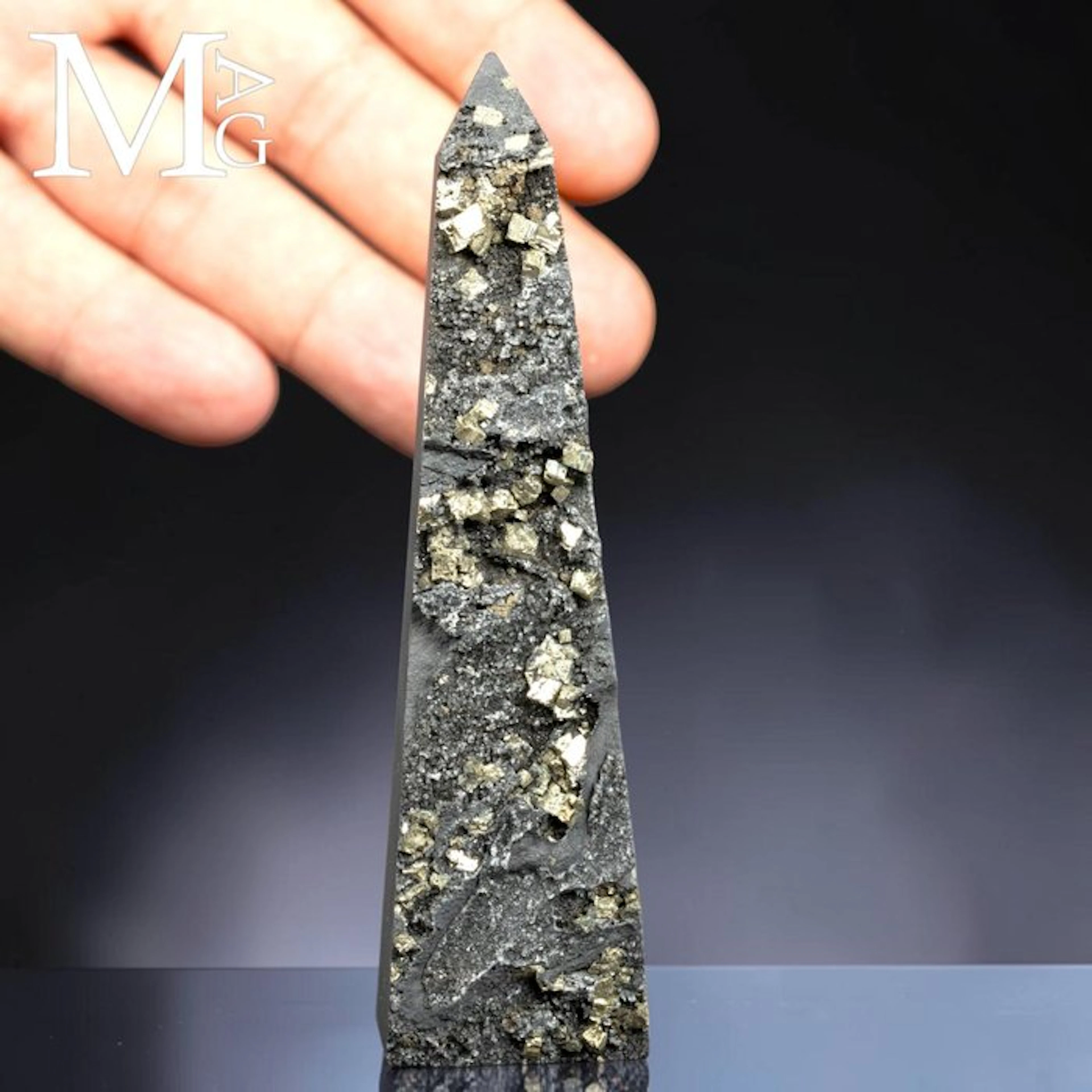 Cubic Pyrite on Slate Matrix Obelisk - Fascinating...