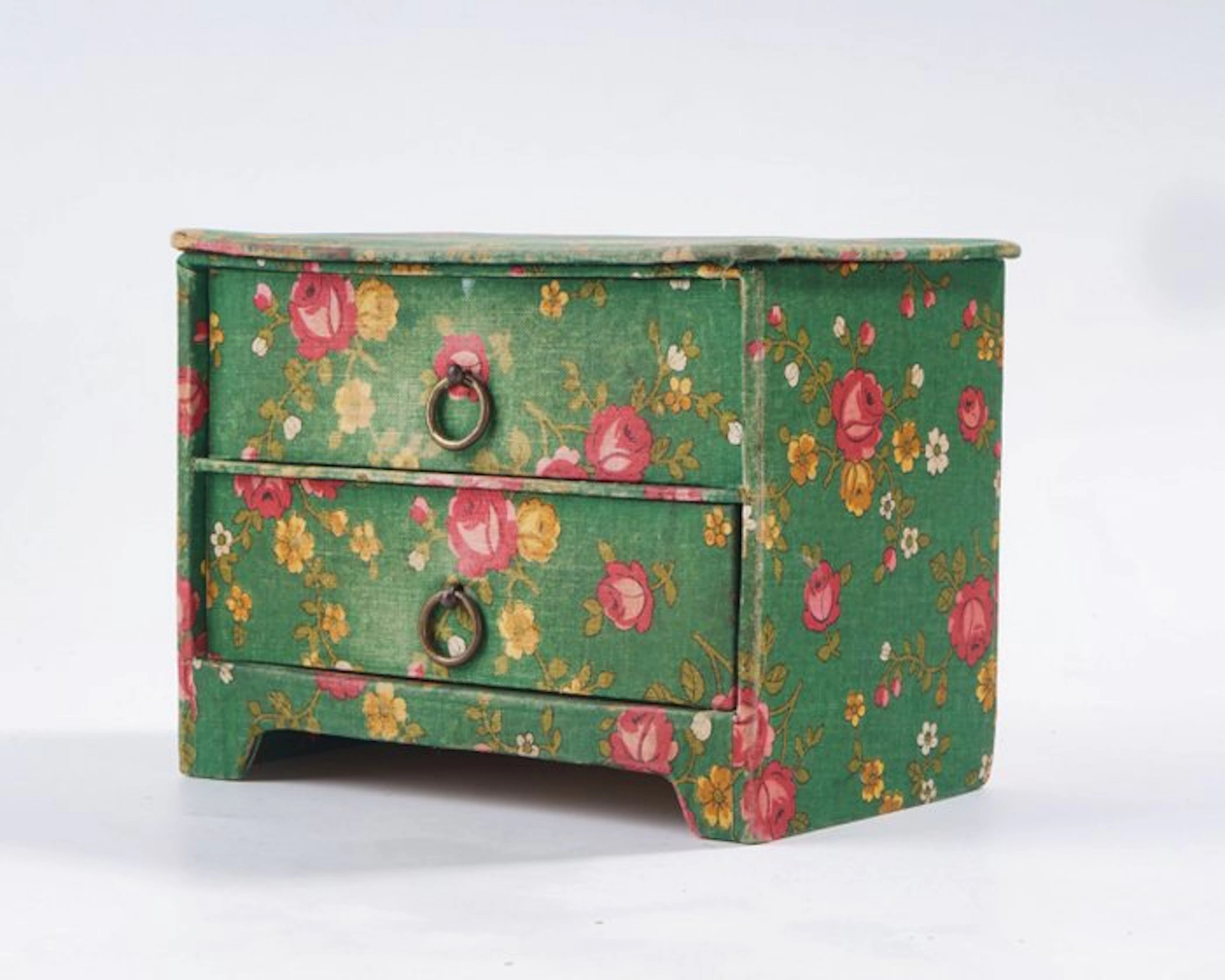 Jewellery box - Grass-green fabric-covered chest of...