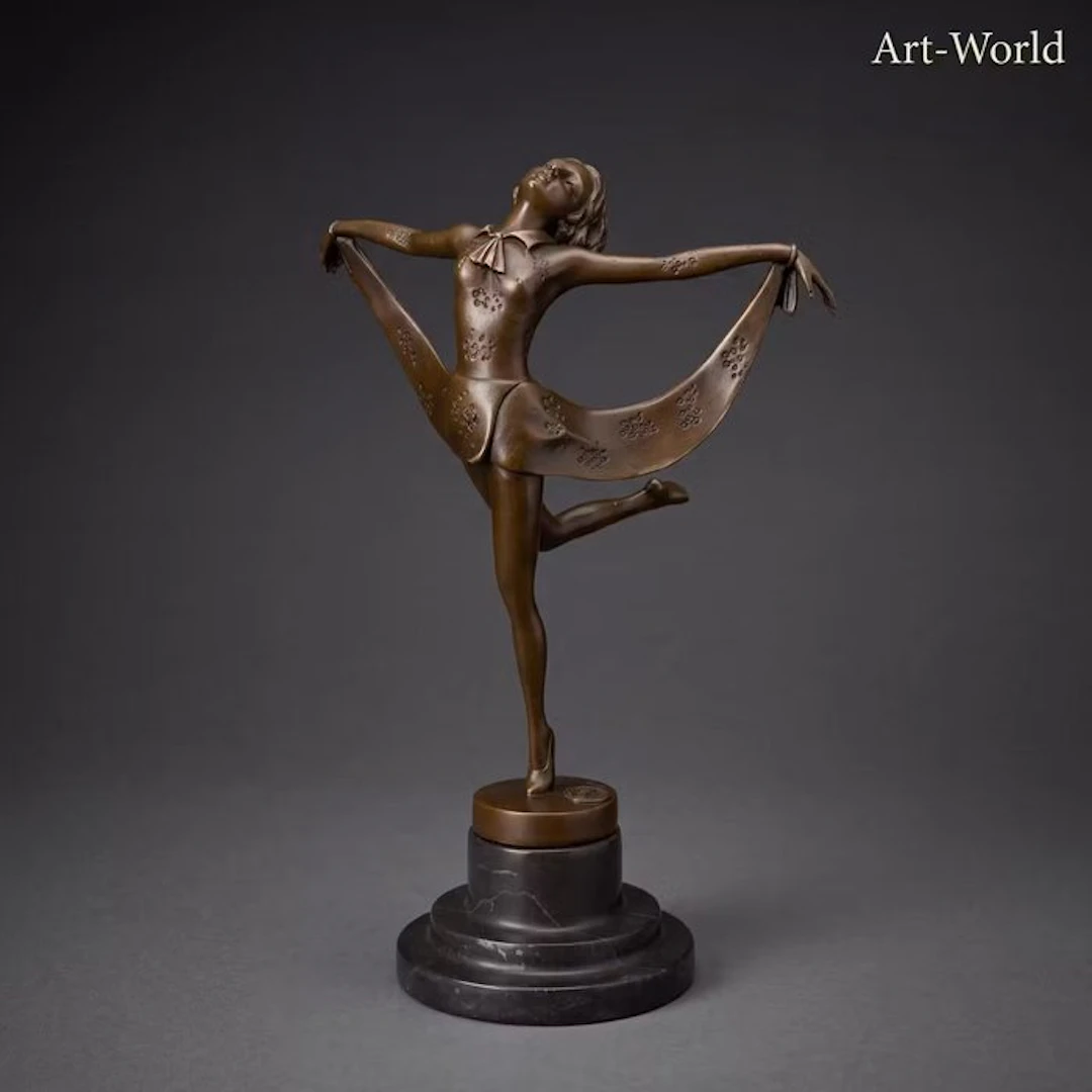 Statue, Prachtig bronzen sculptuur van een danseres - 25.5 cm - Bronze, Marble
