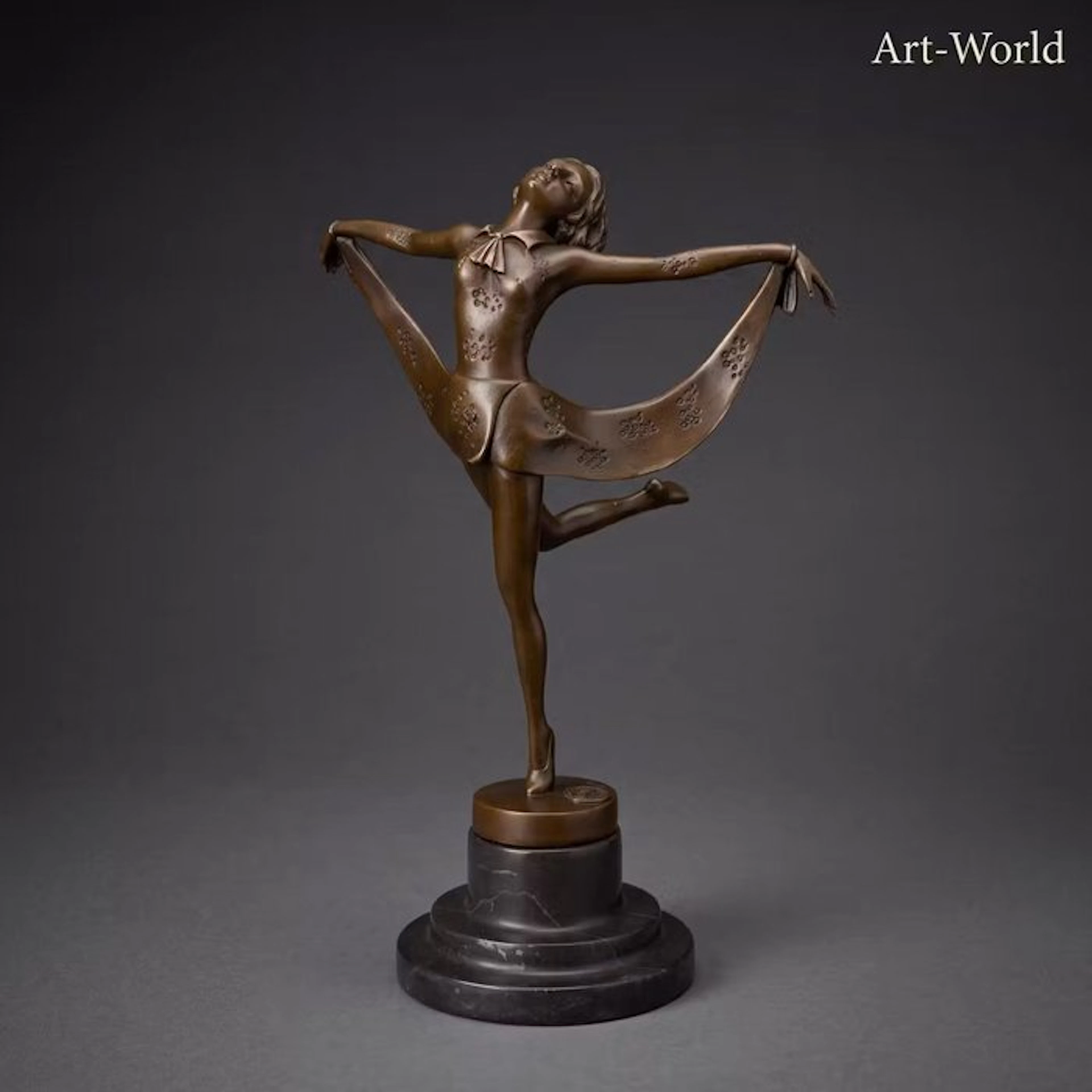 Statue, Prachtig bronzen sculptuur van een danseres - 25.5 cm - Bronze, Marble