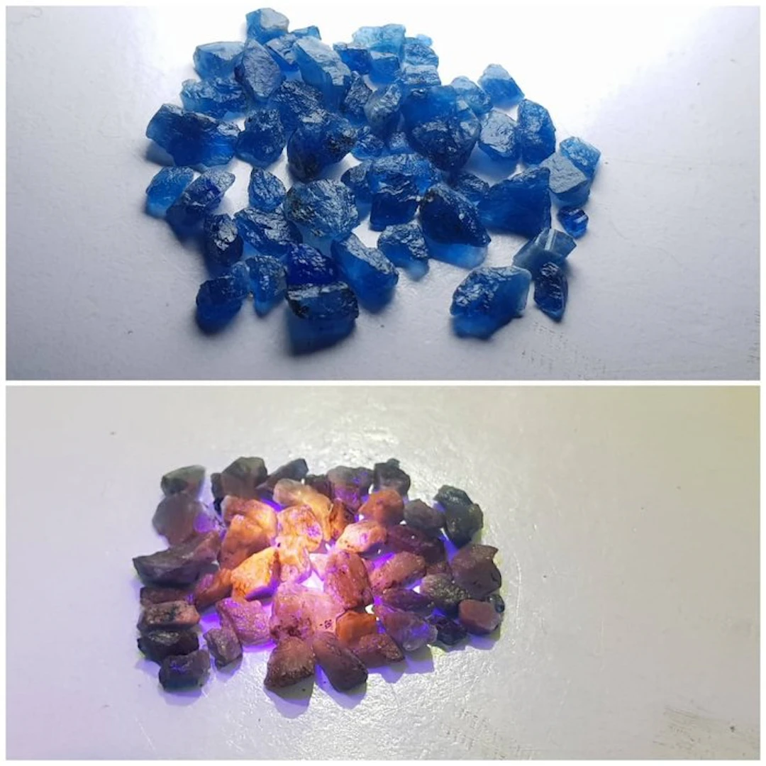 Florescent rare natural Blue Afghanite Under UV Light Rough- 34 g - (88)