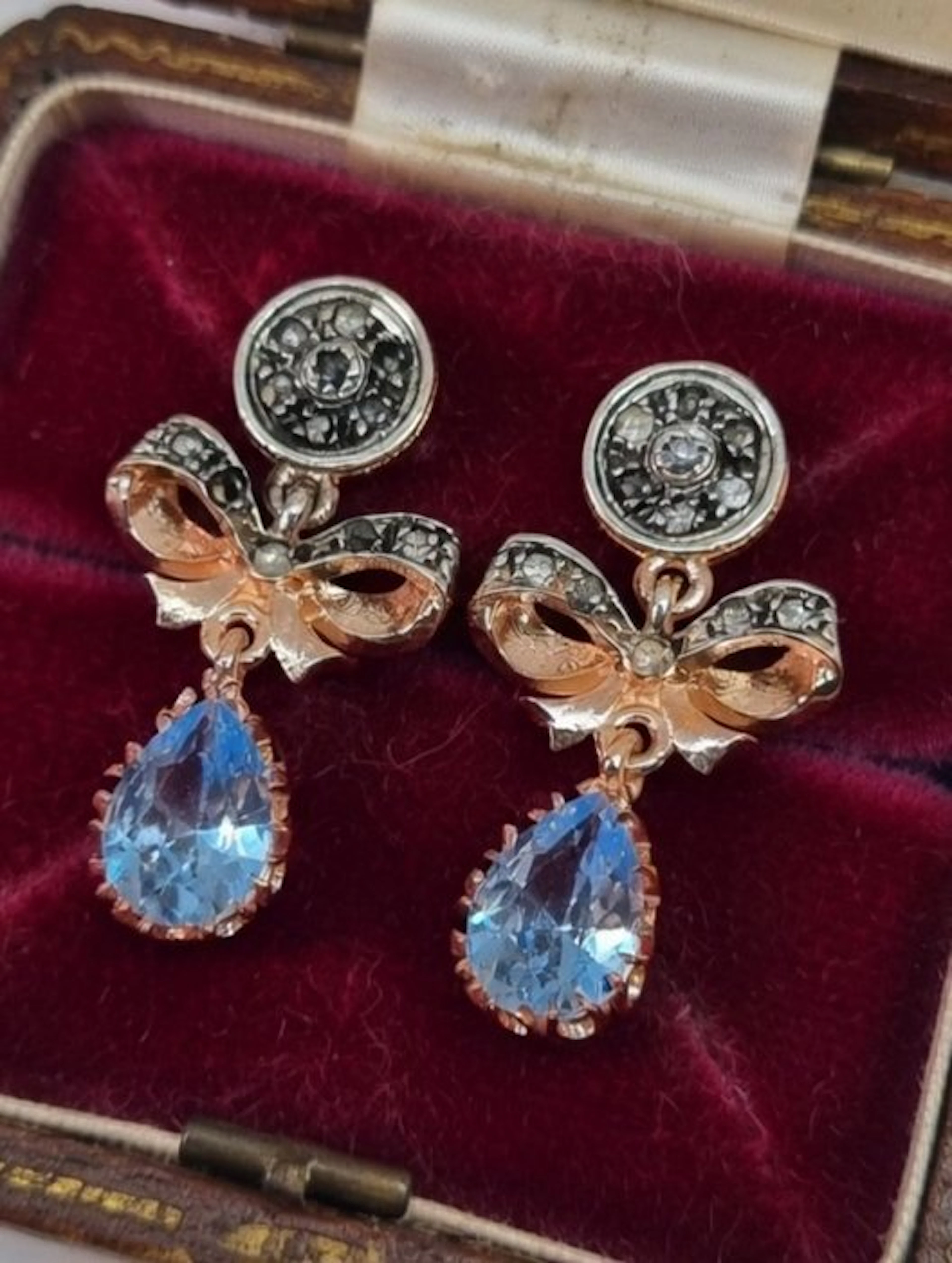 No reserve price - Earrings - 9 kt. Silver, Rose gold Aquamarine - Diamond