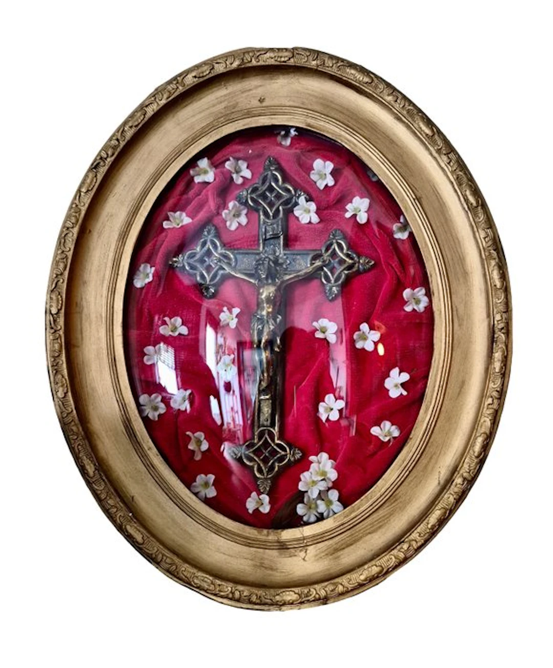 Glazed display frame - Wood, Metal, Glass - Crucifix in a frame - 46 cm