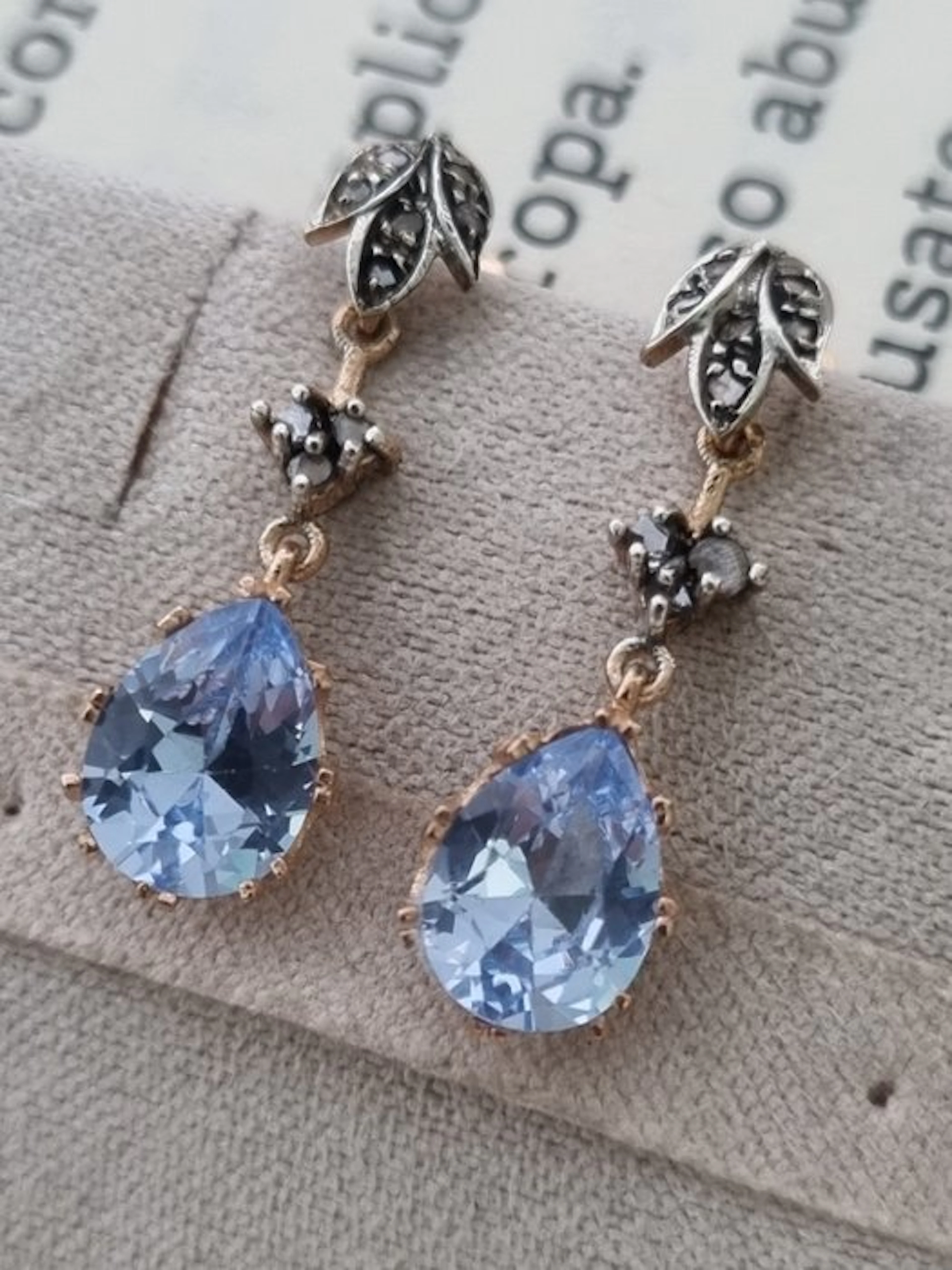 No reserve price - Earrings - 9 kt. Silver, Yellow gold Aquamarine - Diamond