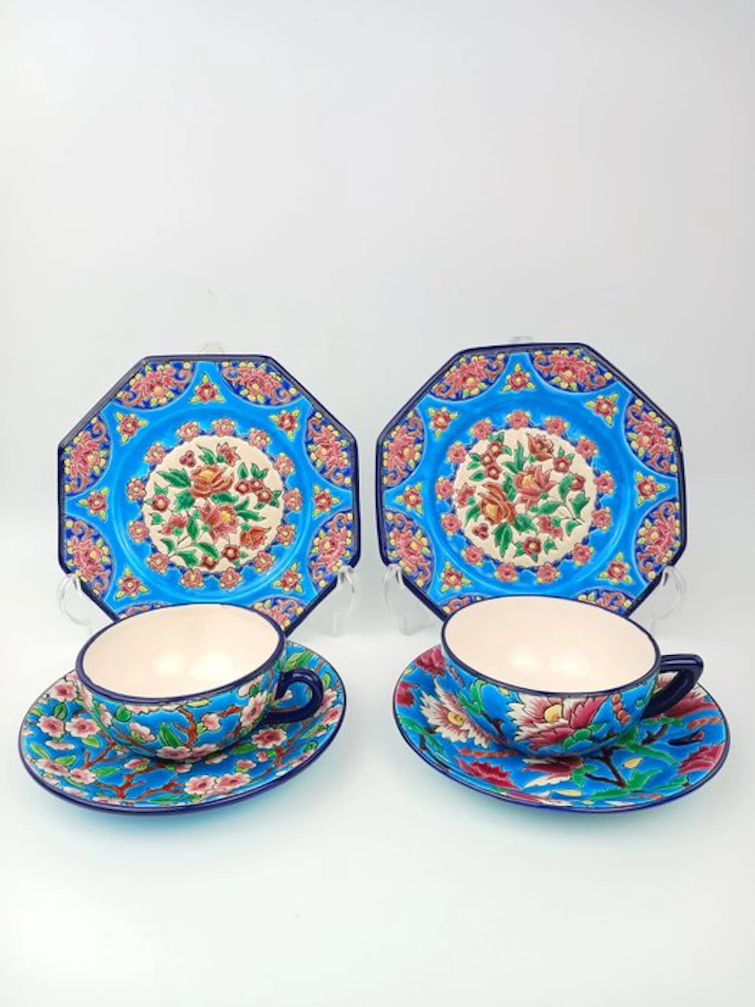 Longwy - Rehausse Justin Masson - Cup and saucer (6) - Earthenware