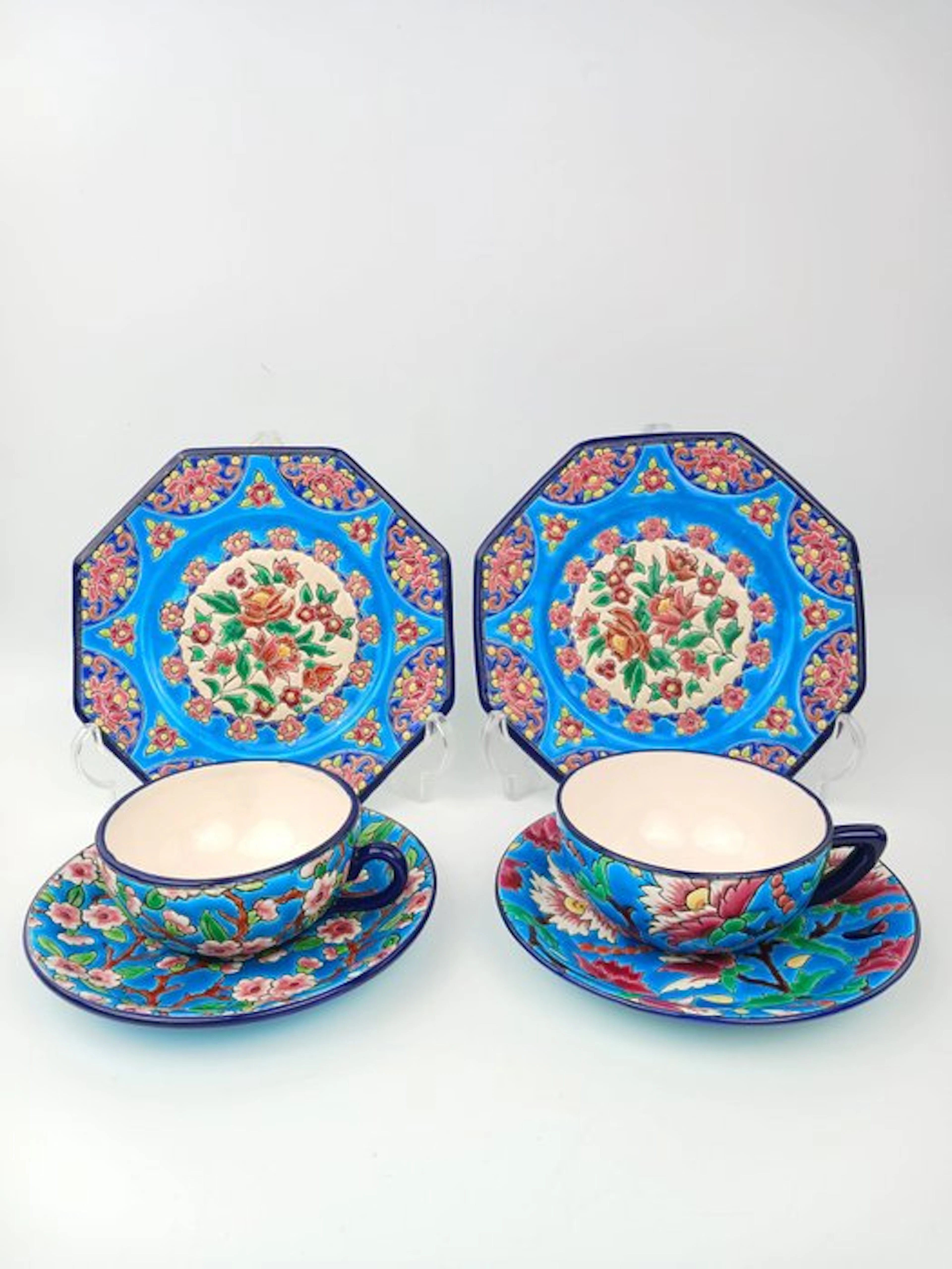 Longwy - Rehausse Justin Masson - Cup and saucer (6) - Earthenware