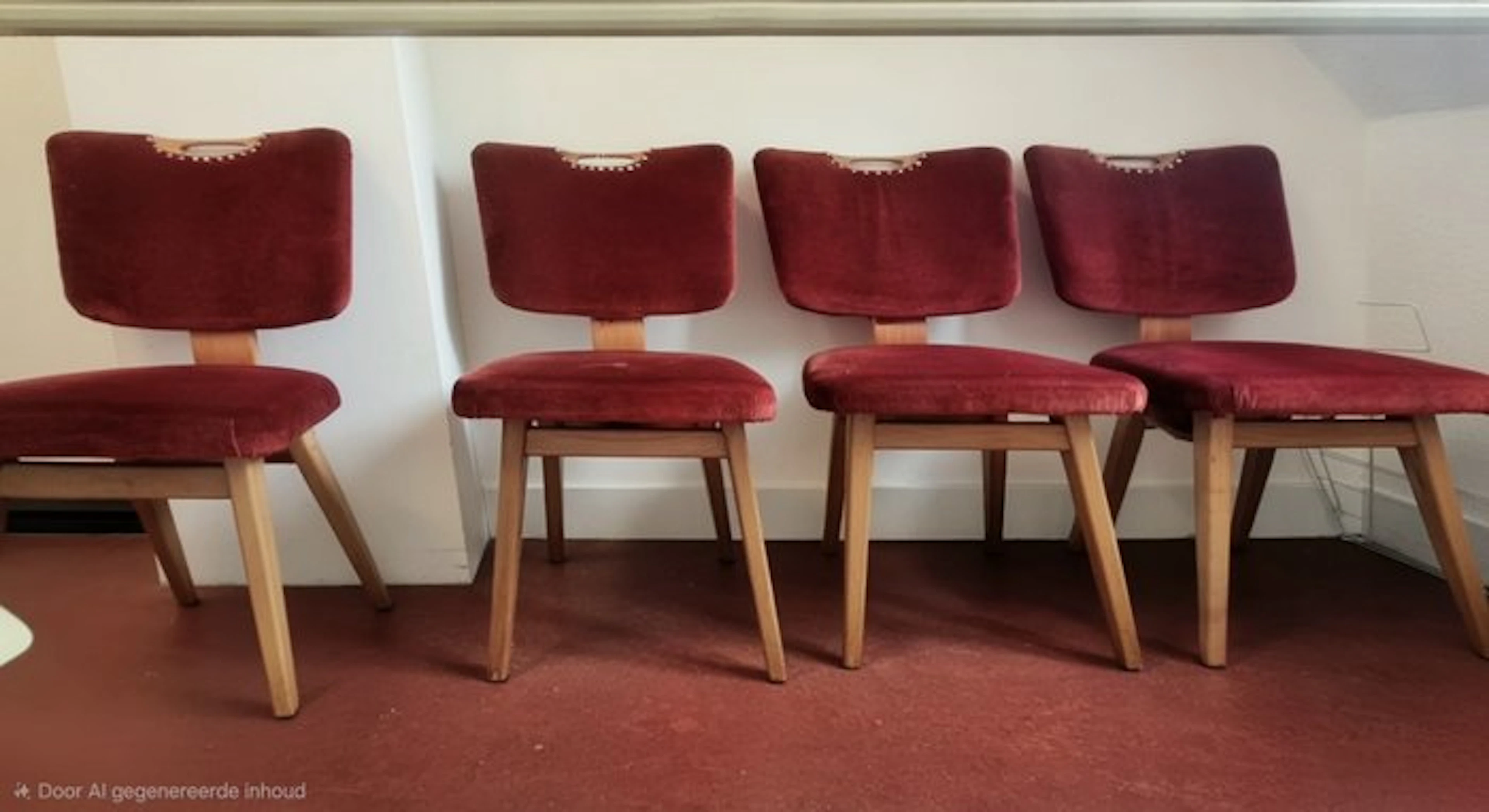 Chair - velvet wood - Set of four vintage chairs.