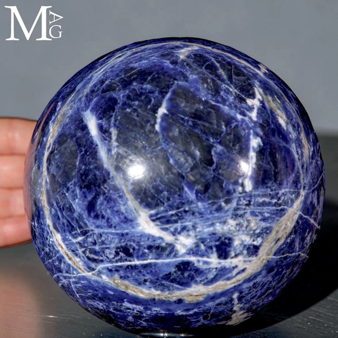 Deep Vibrant Blue Sodalite - Intricate white Calcite...
