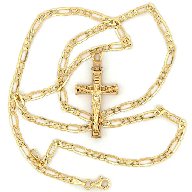No reserve price - Necklace - 9 kt. Yellow gold - Cross - 50 cm