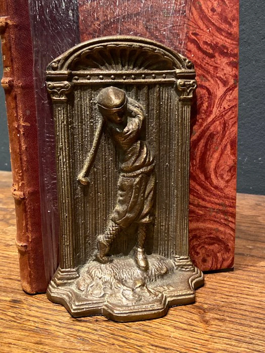 Golf player bookends - brass - bookends set