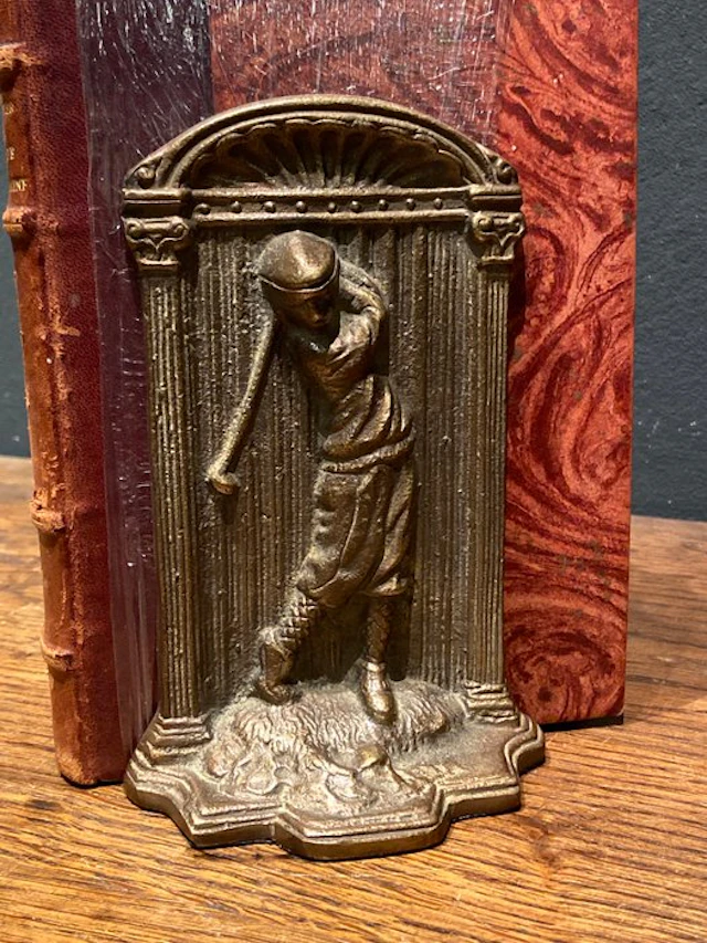 Golf player bookends - brass - bookends set