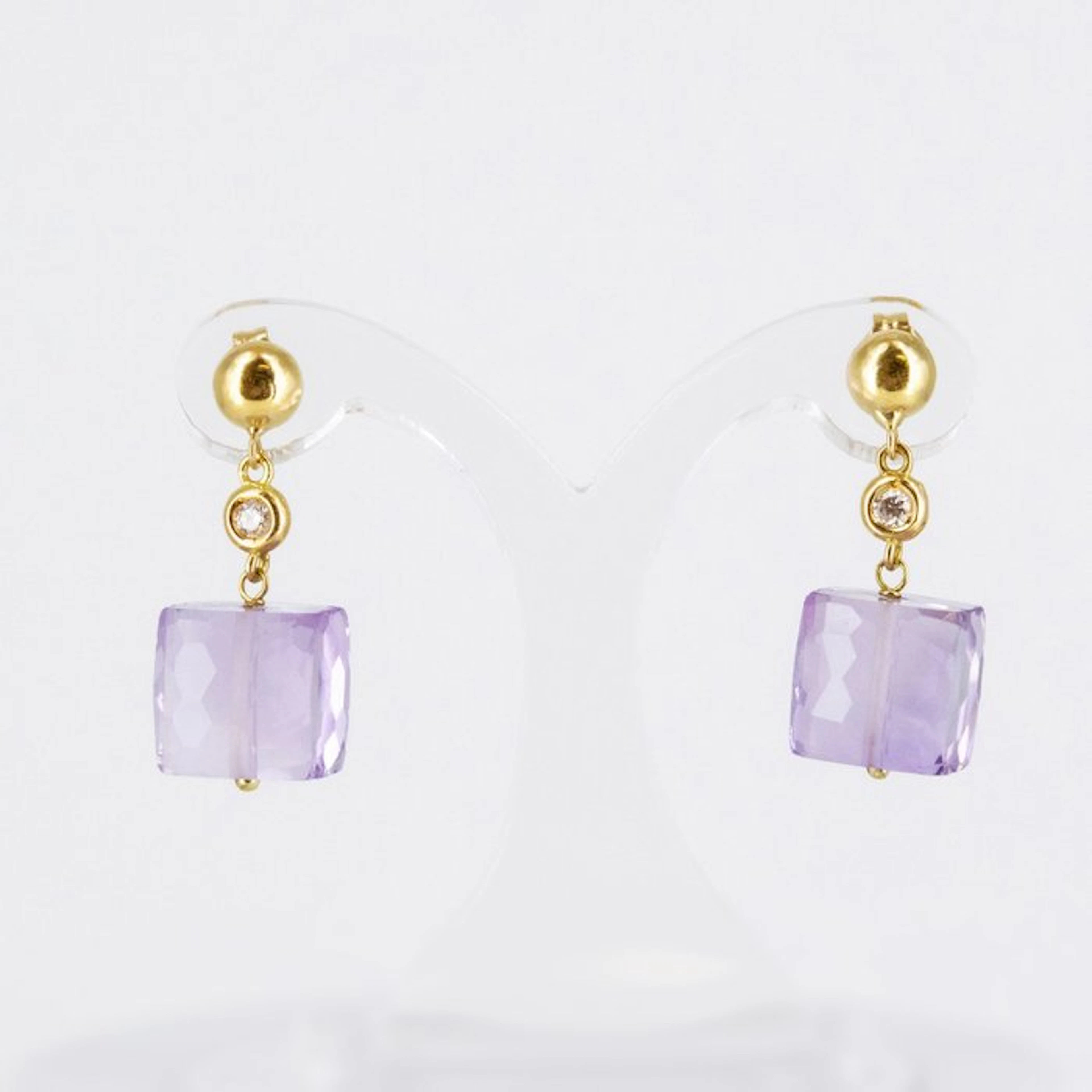 Earrings - 18 kt. Yellow gold Amethyst - Diamond