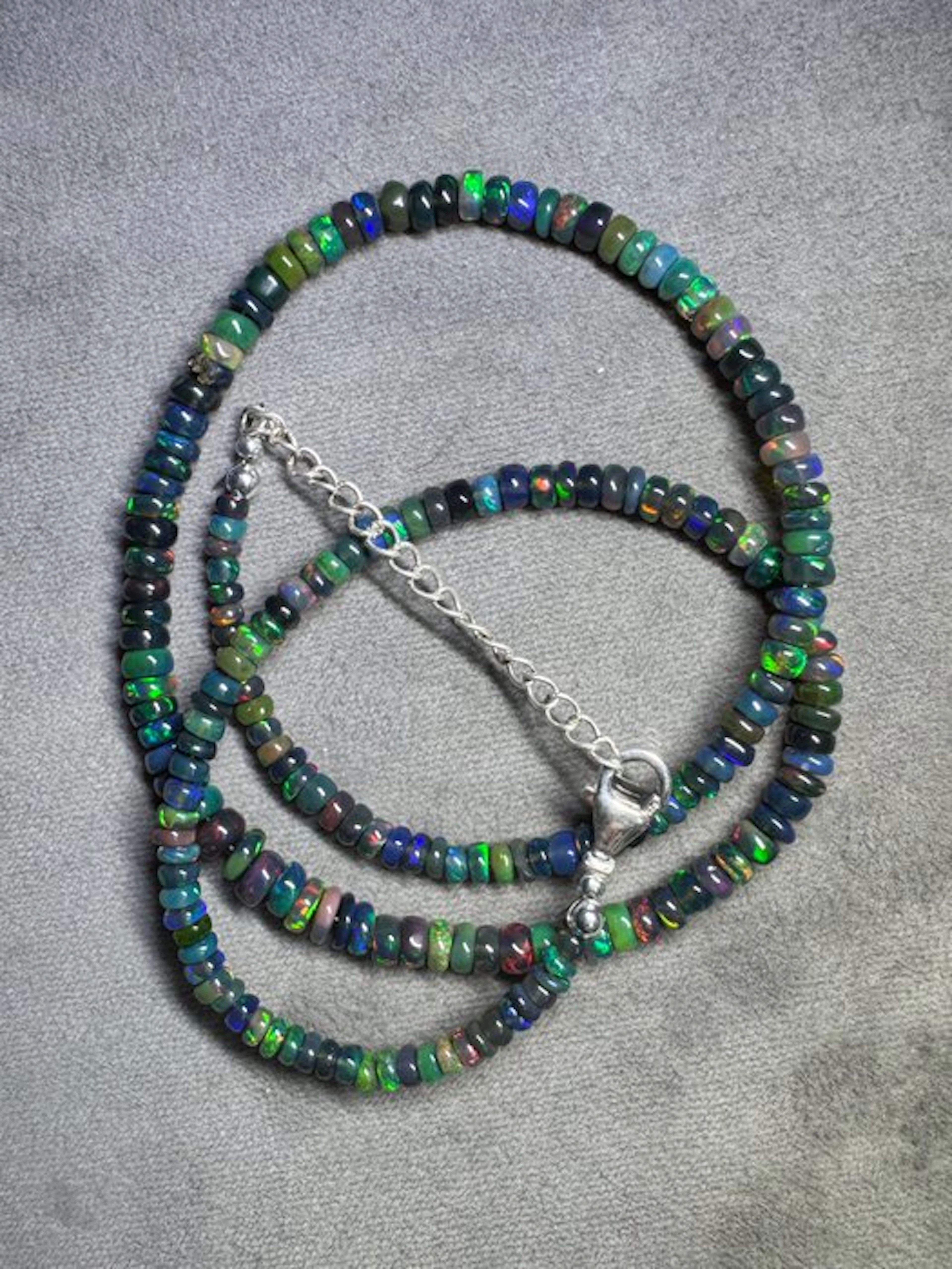 Smooth Ethiopian black opal necklace + 925 sterling...