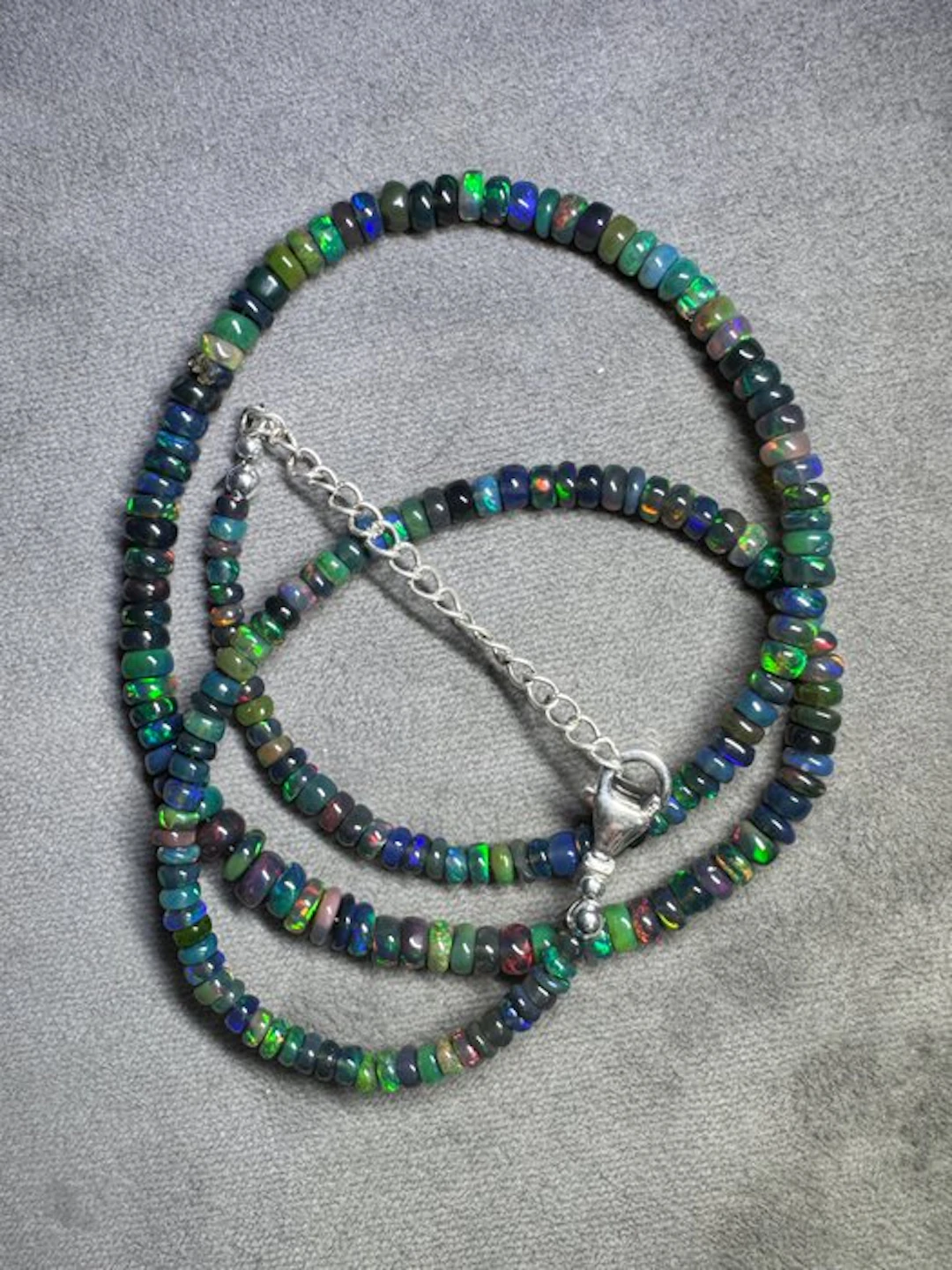 Smooth Ethiopian black opal necklace + 925 sterling...