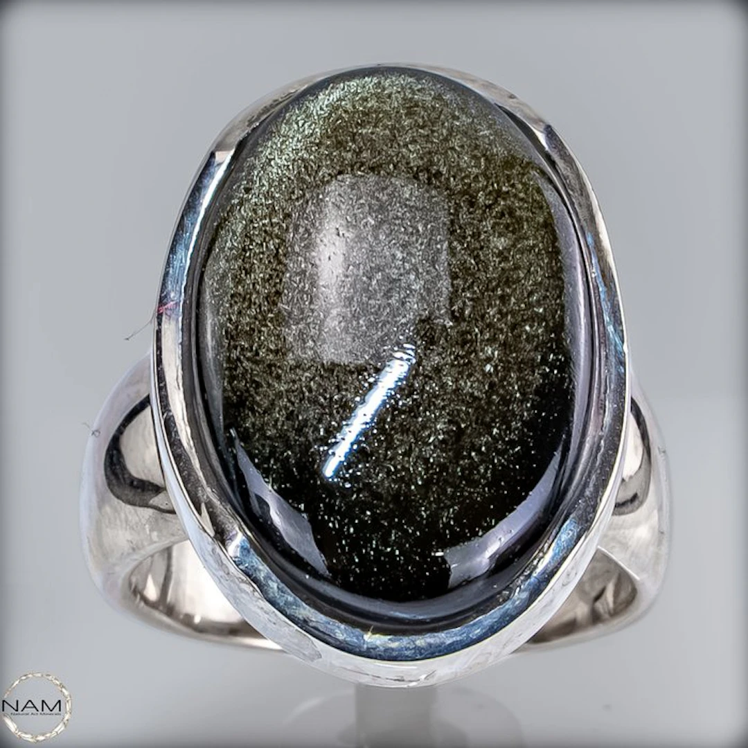 Exclusive Obsidian Ring 51.7 ct, 925 silver - Mexico- 10.34 g