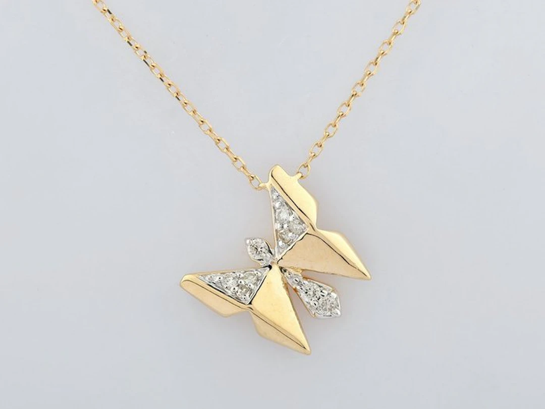 Necklace with pendant - 14 kt. Yellow gold - 0.09ct. tw. Diamond (Natural)