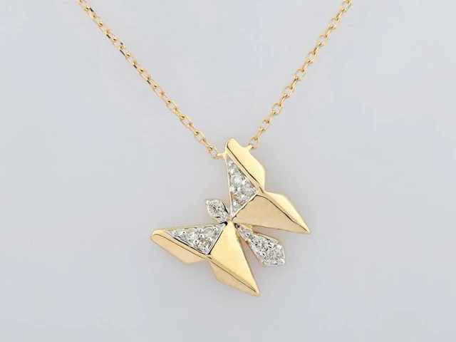 Necklace with pendant - 14 kt. Yellow gold - 0.09ct. tw. Diamond (Natural)