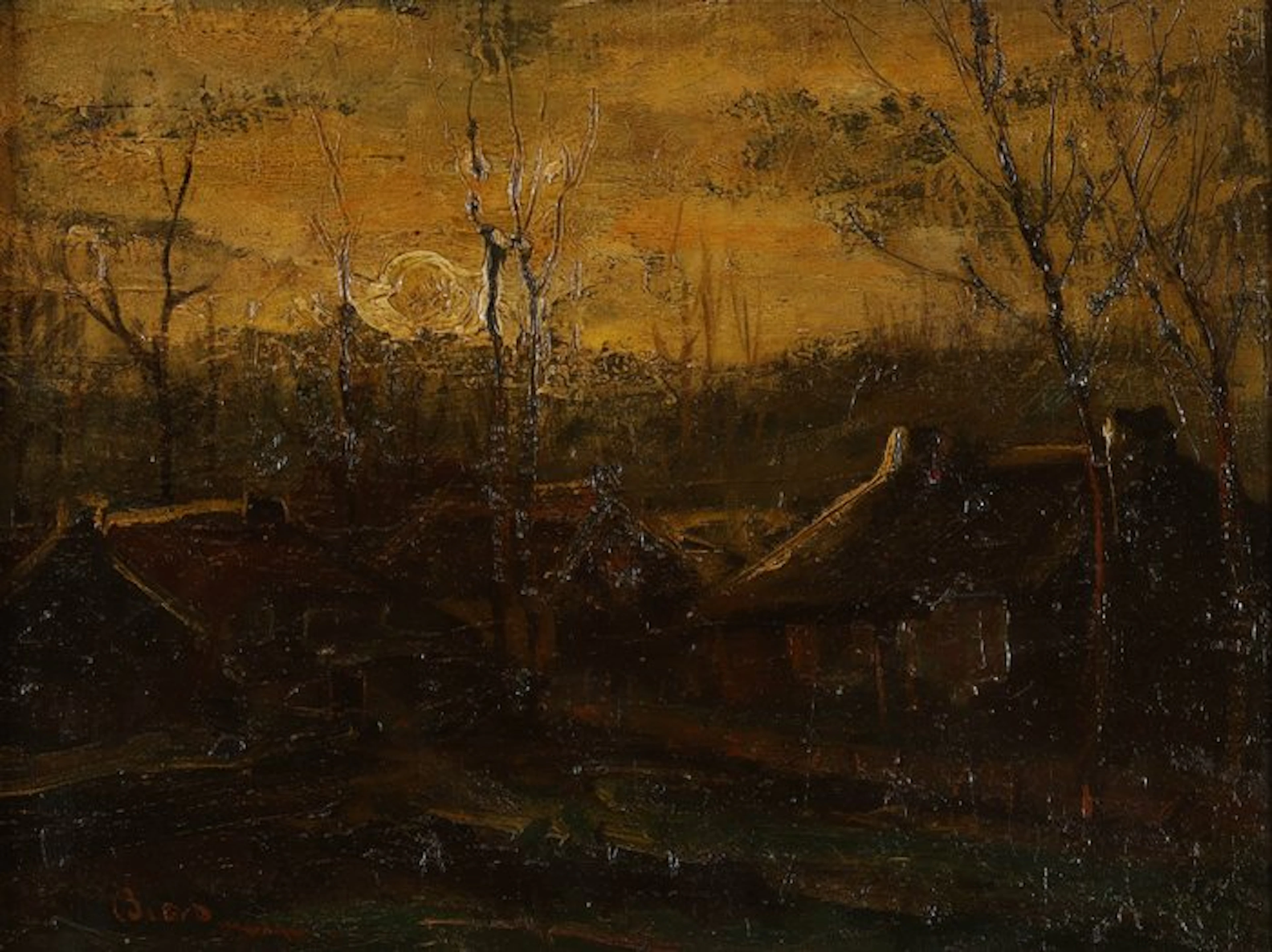 Marinus Bies (1894-1975) - Landschap met ondergaande zon