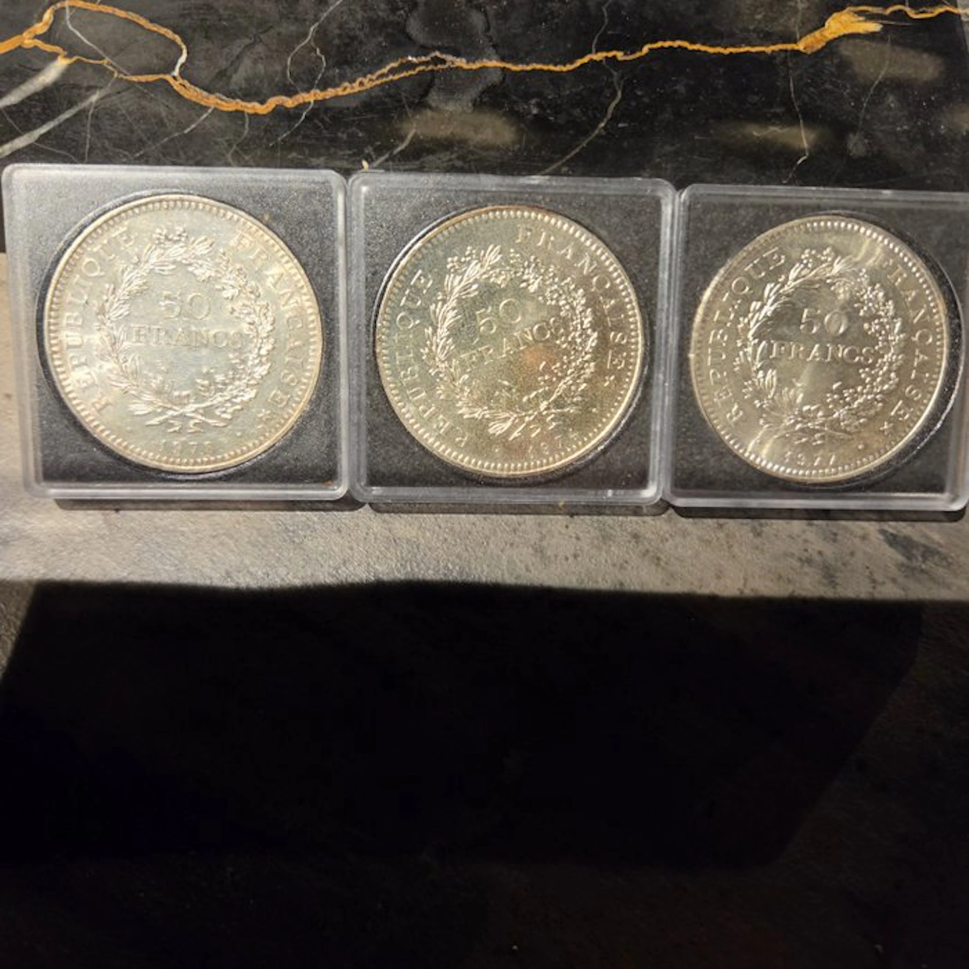 France. 50 Francs 1974/1978 Hercule (lot de 3 monnaies en argent)