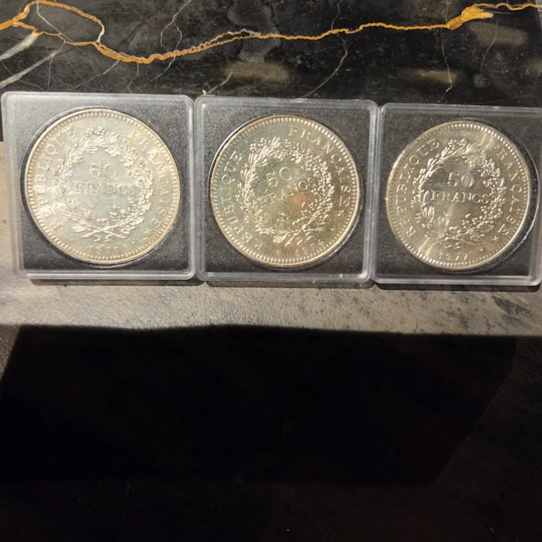 France. 50 Francs 1974/1978 Hercule (lot de 3 monnaies en argent)