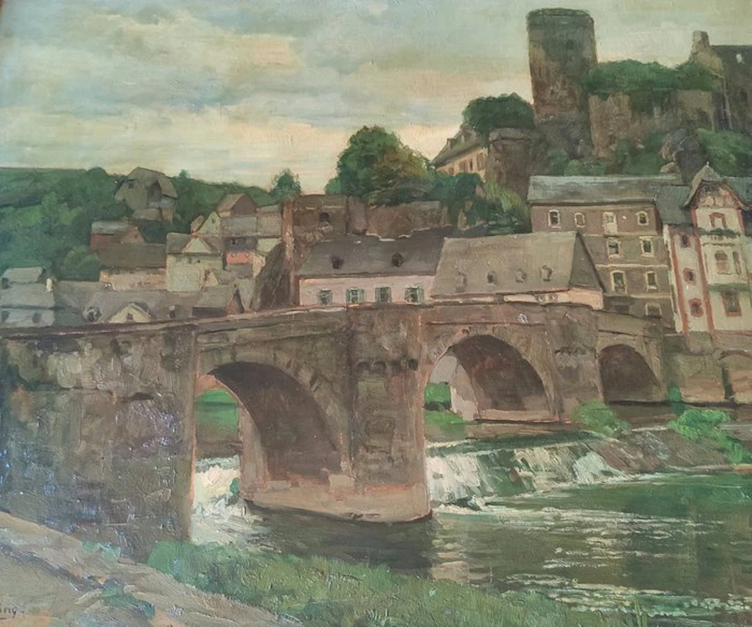Conrad Lessing (1852–1916) - Lahnbrücke an der Burg Runkel