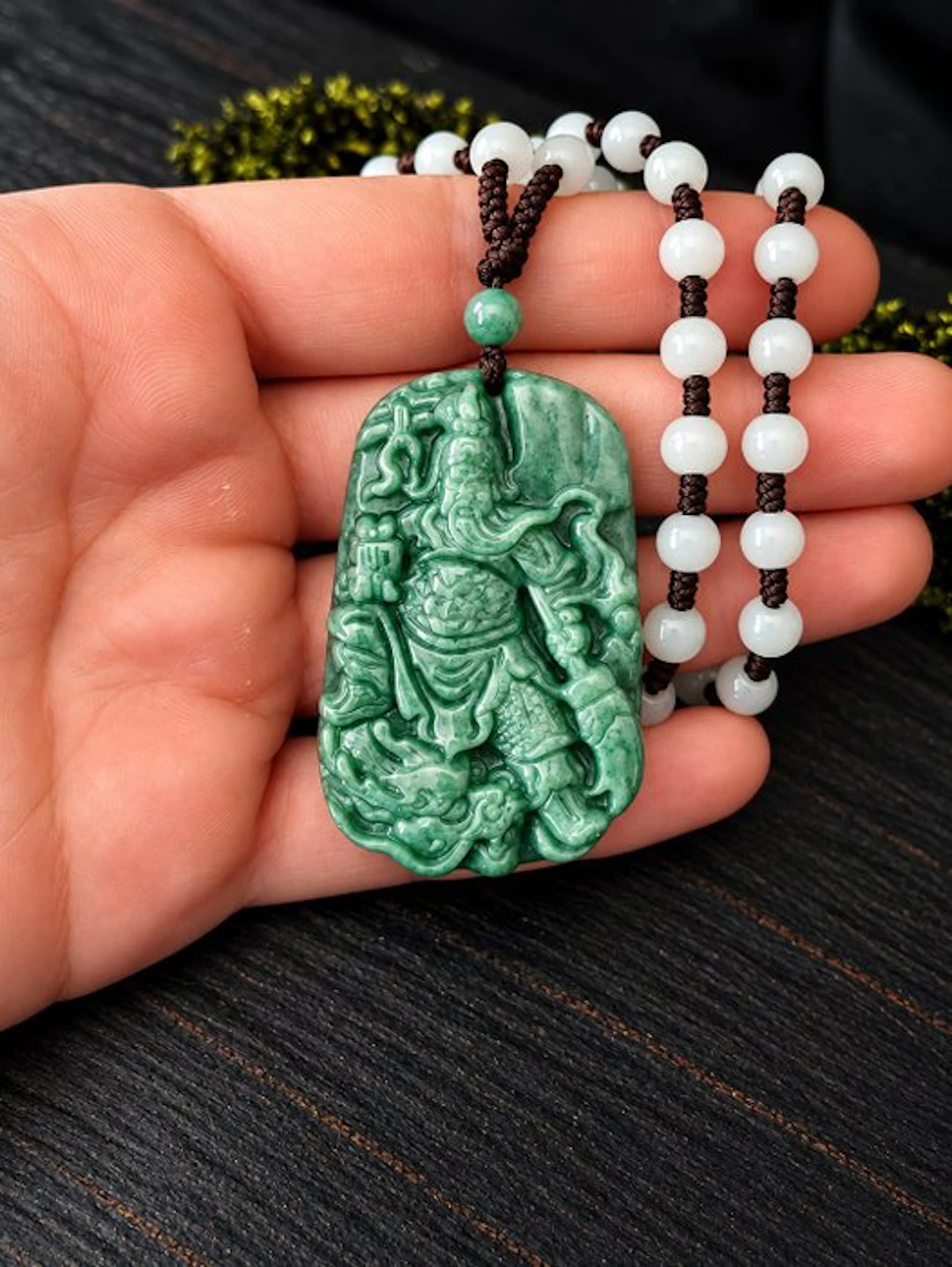 Certified Jadeite Pendant Jade engraving of the Warrior- 52.28 g - (1)