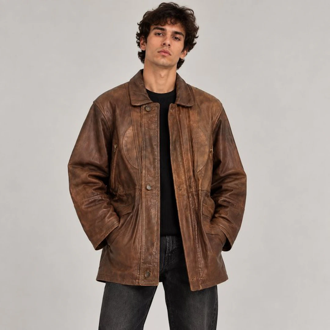 Vintage Man Trench Coat Biker Style - MADE IN ITALY - Jacket - Vintage