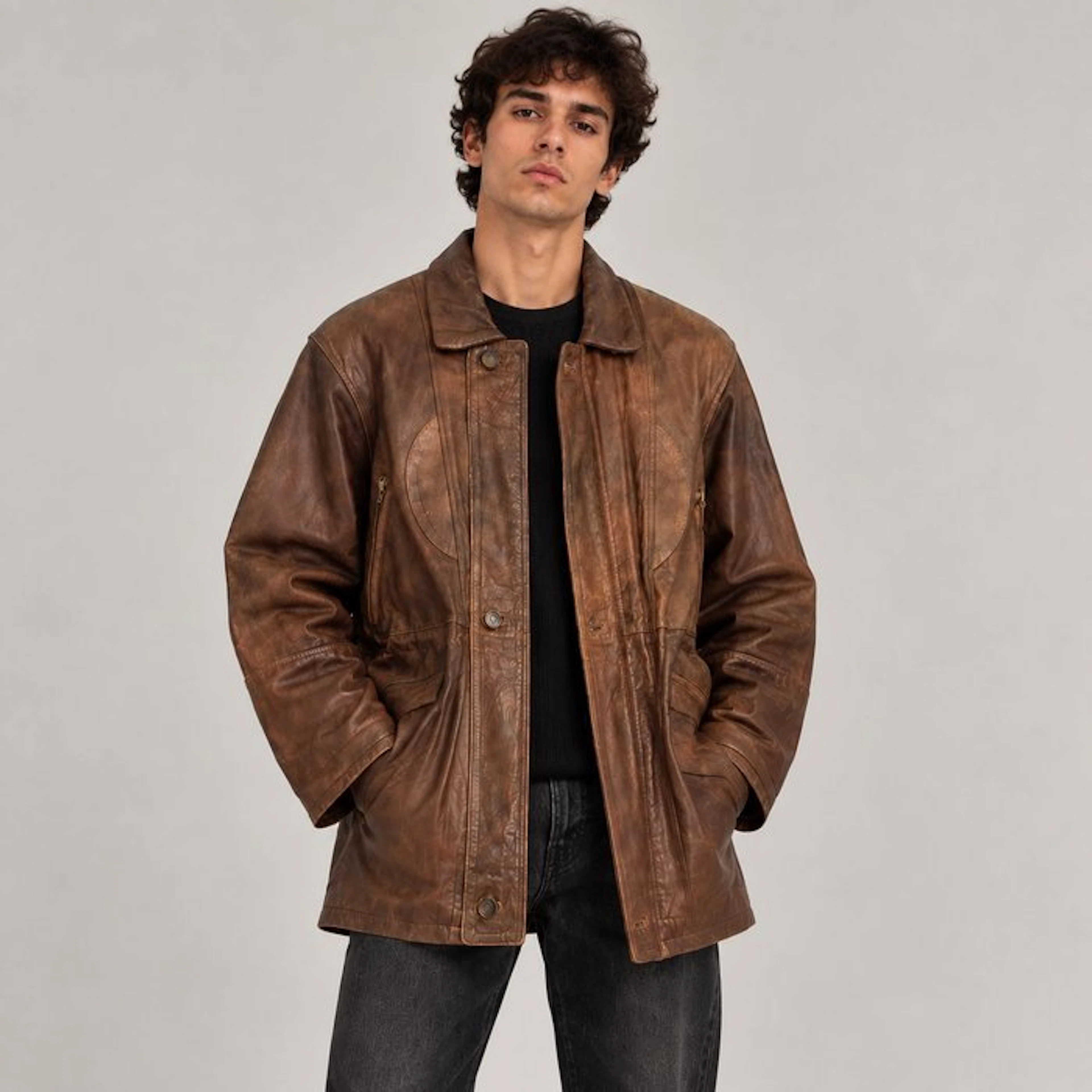 Vintage Man Trench Coat Biker Style - MADE IN ITALY - Jacket - Vintage