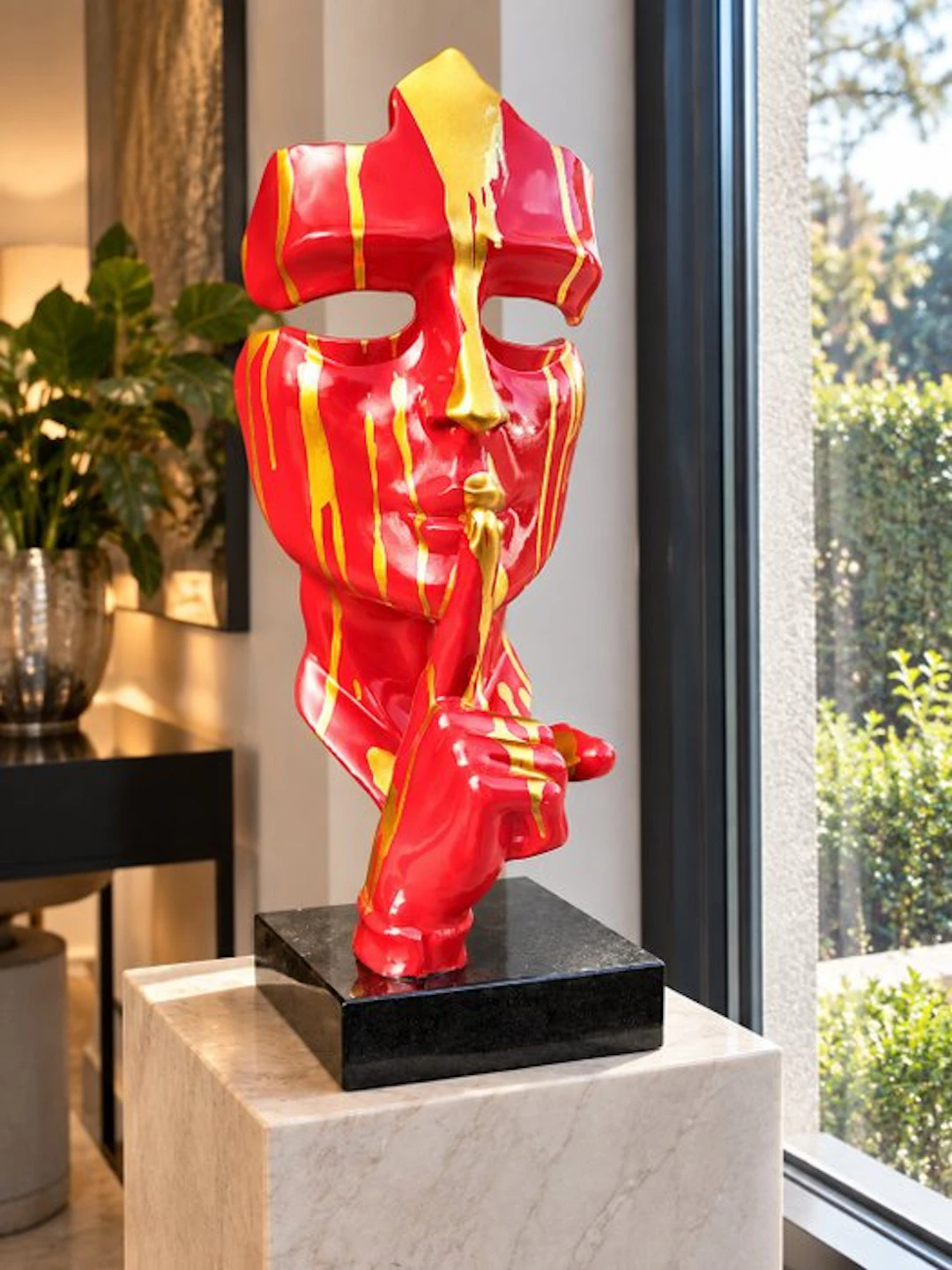 Statue, artistic Statue head on block '' THE SILENCE ''...