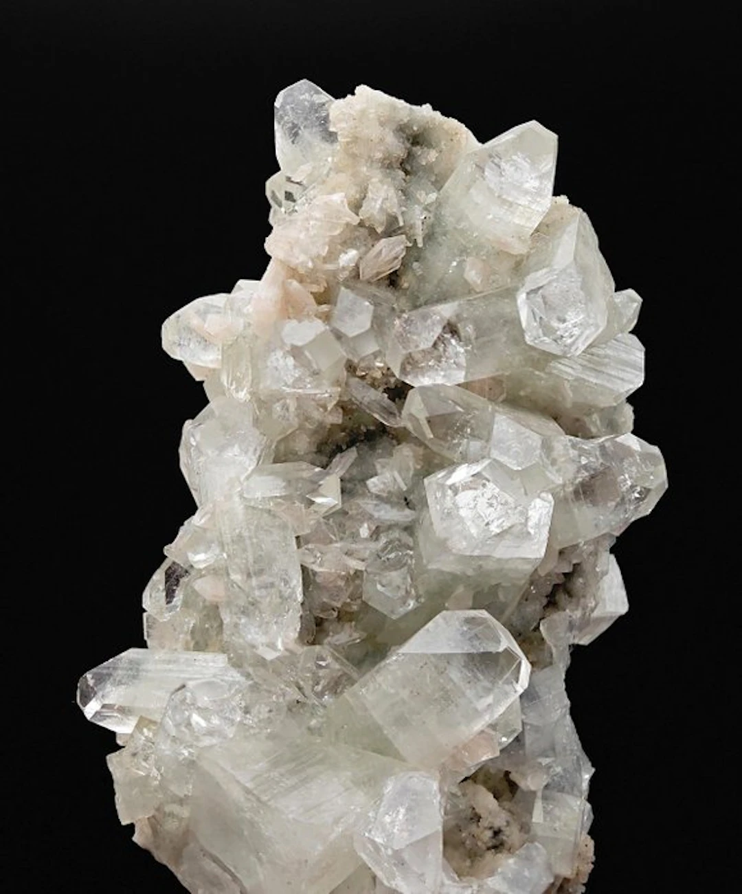 Splendid green apophyllite with rose-colored stilbite