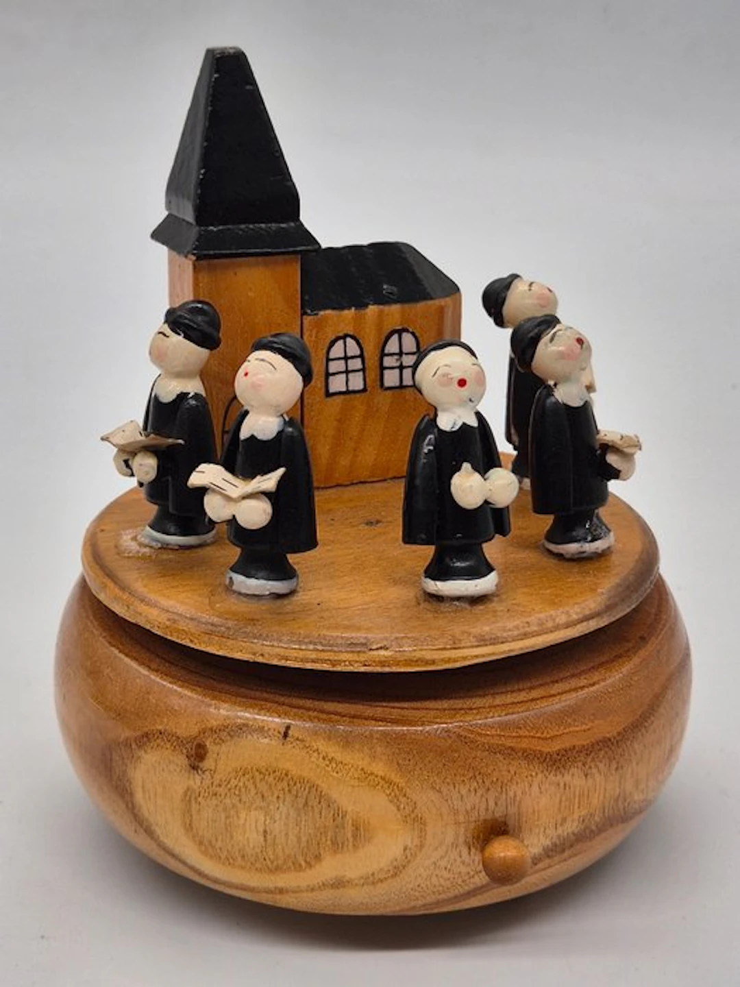 Holzspieldose – Spieldose mit Kirchenszene und singenden...