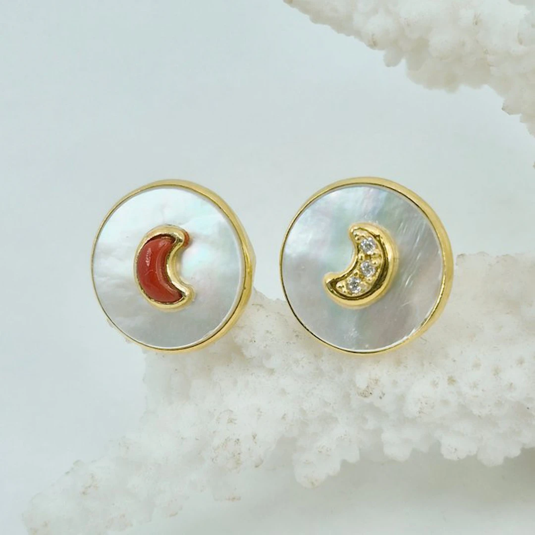 Coral - Silver, Gold-plated - Earrings - CORALLO MEDITERRANEO