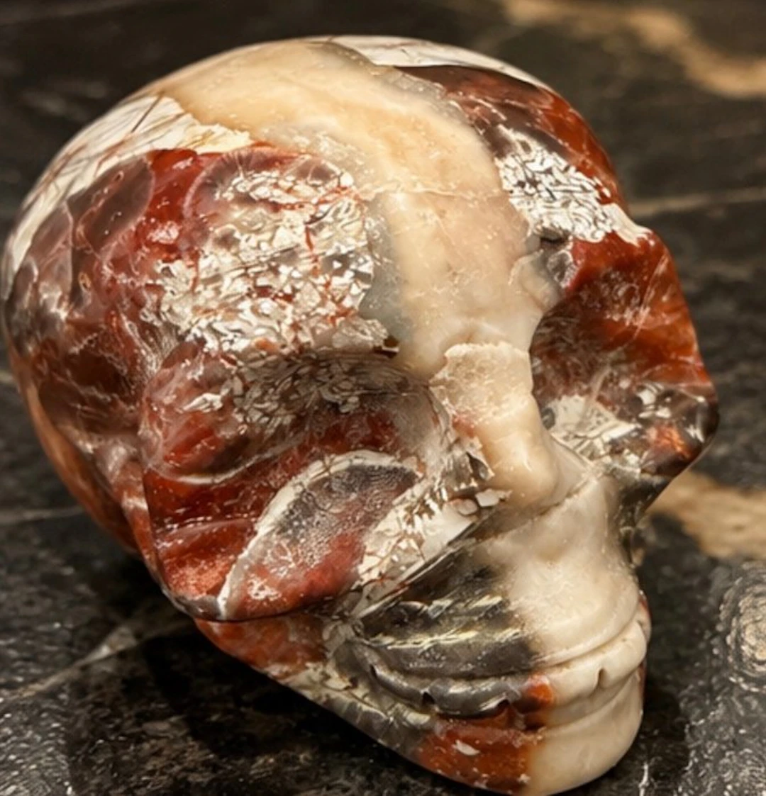 Figure - Hand-Carved Red Agate Skull – Natural Stone Sculpture