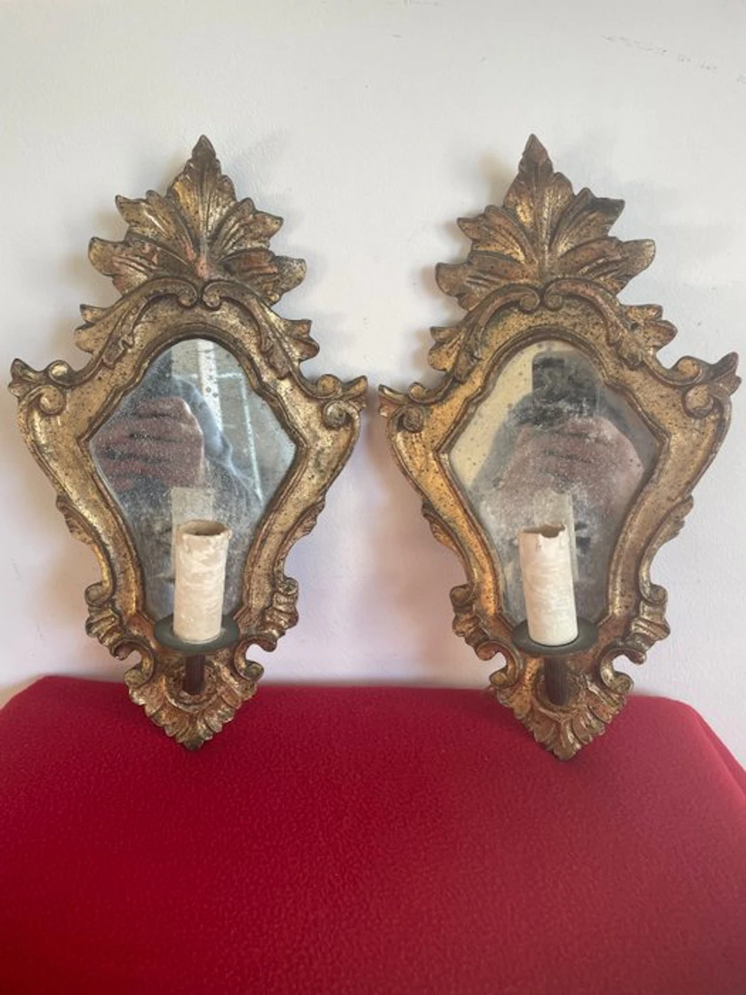 Mirror - Pair of small mirror-backed wall sconces "Girandola" - Veneto region
