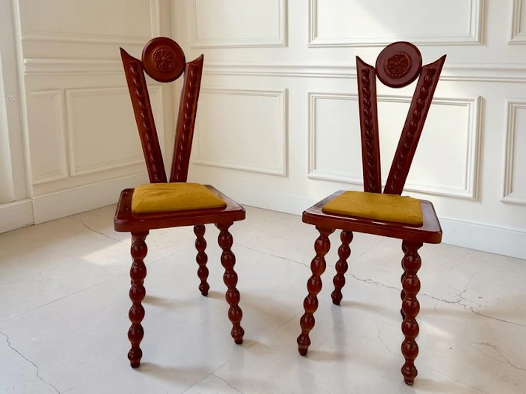 Chair (2) - Walnut - Pair of carved chairs