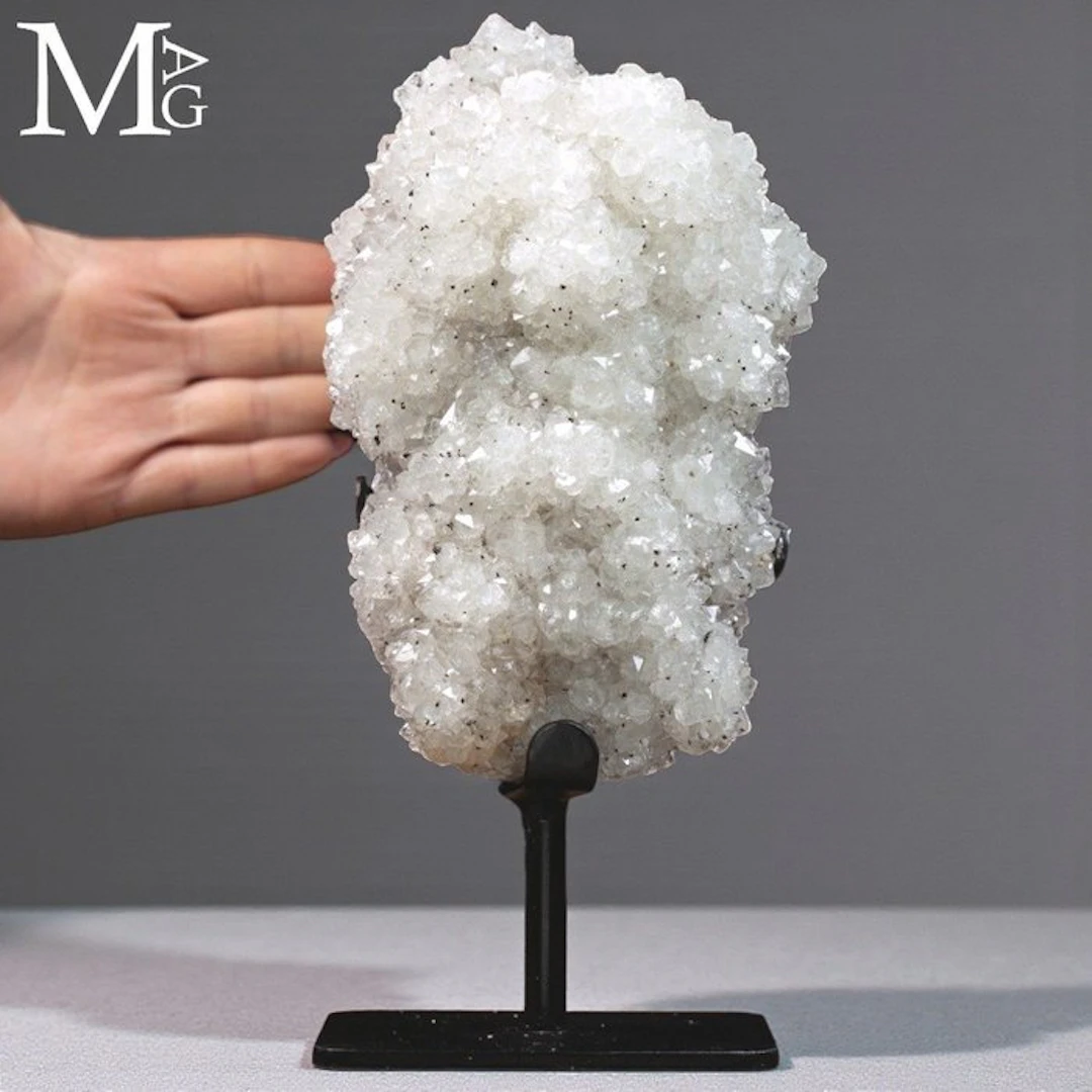 Highly Crystalline White Quartz Cluster Brilliantly Sparkling Druzy Surface