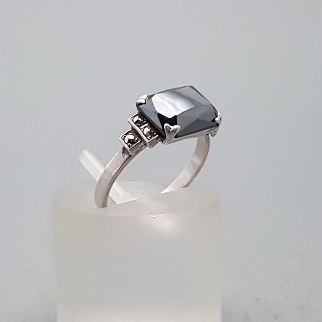 Silver, Art Deco, hematite - Ring - + Markasieten.