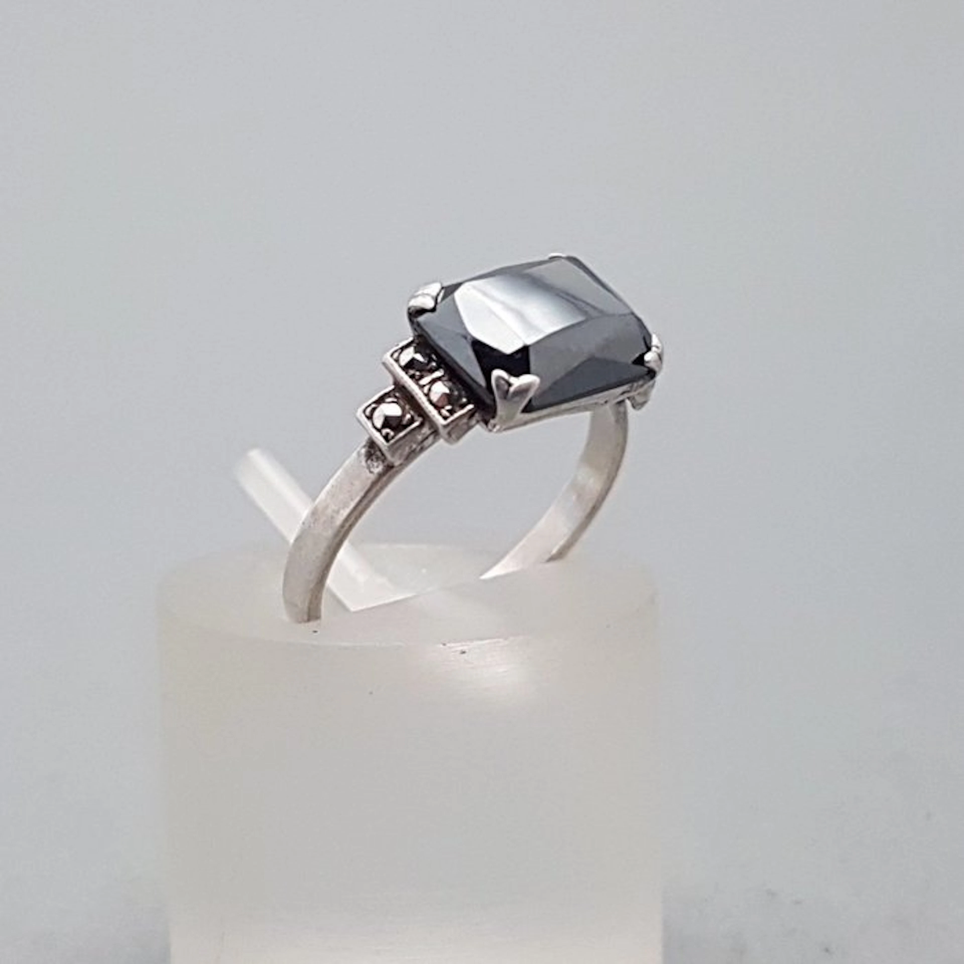 Silver, Art Deco, hematite - Ring - + Markasieten.