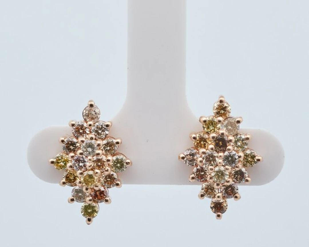 Earrings - 14 kt. Yellow gold - 1.28ct. tw. Diamond (Natural coloured)