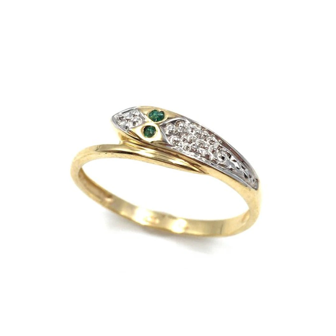 No reserve price - Ring - 8 kt. Yellow gold - 0.02ct. tw. Emerald - tested