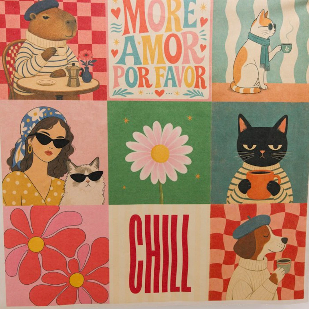 GA020 - Fabric “More Amore” – Neo-Vintage Pop Art Panel...