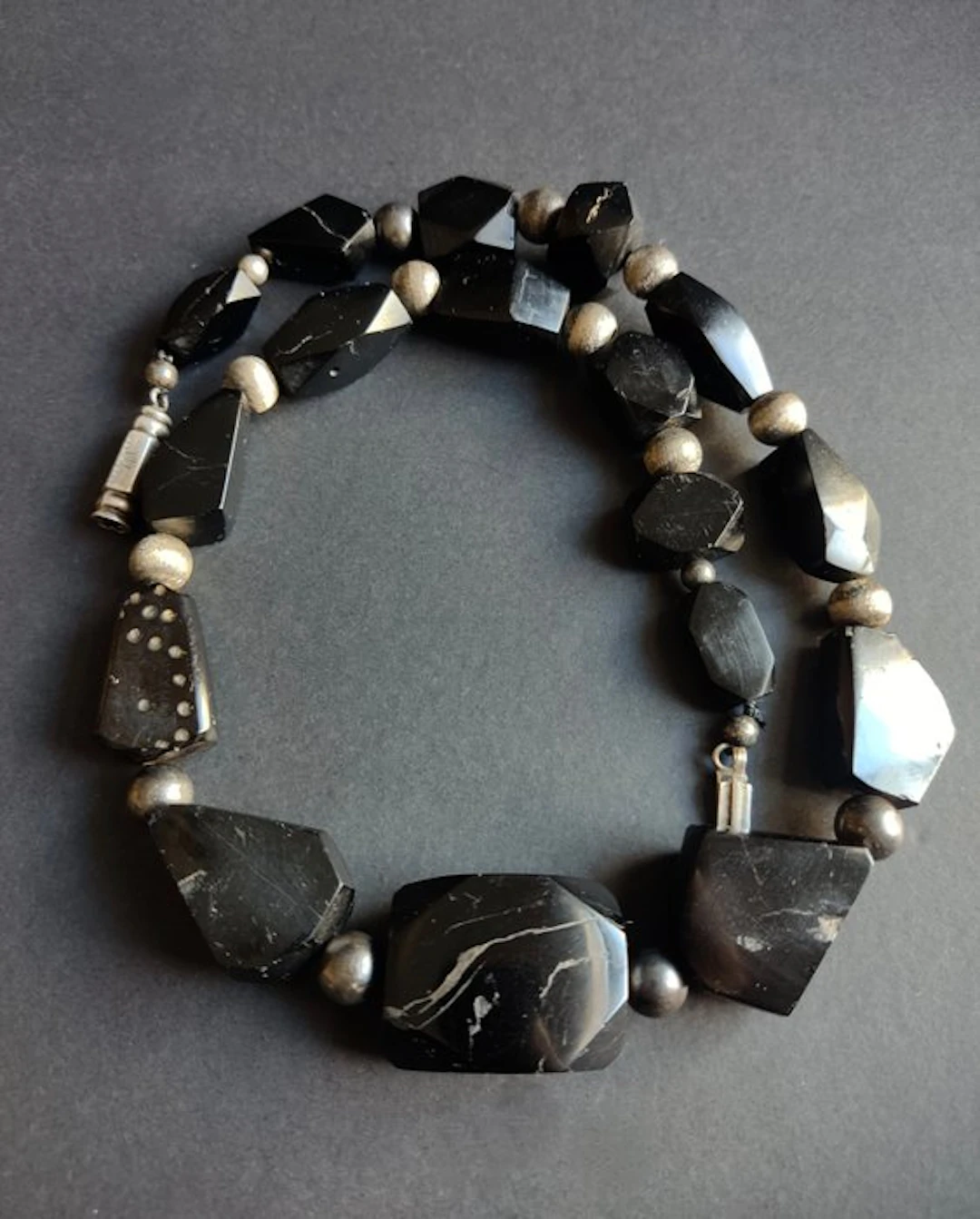 Necklace made of rare jet beads - Silver - Middle...
