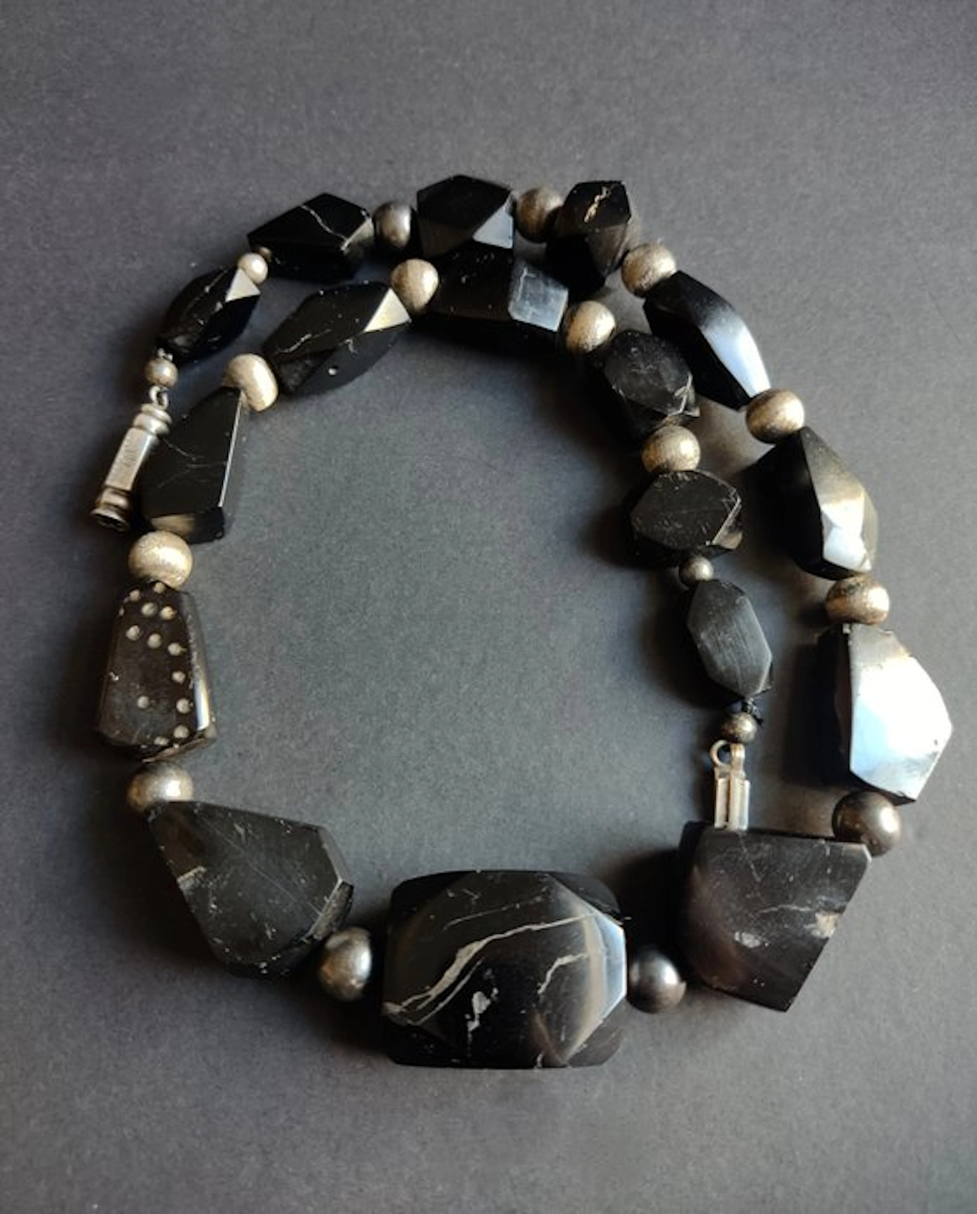 Necklace made of rare jet beads - Silver - Middle...