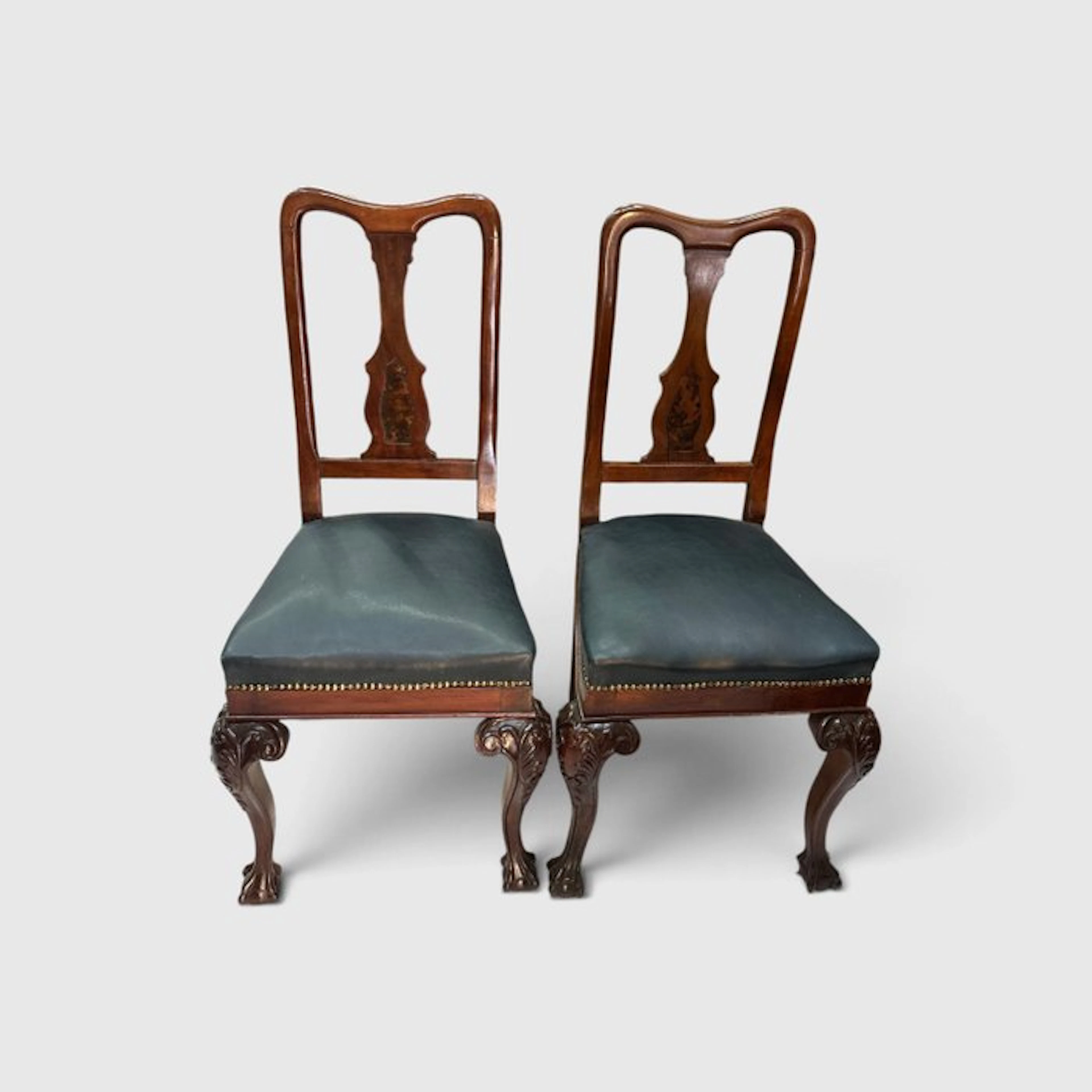 Chair (2) - Mahogany, Leather, Brass