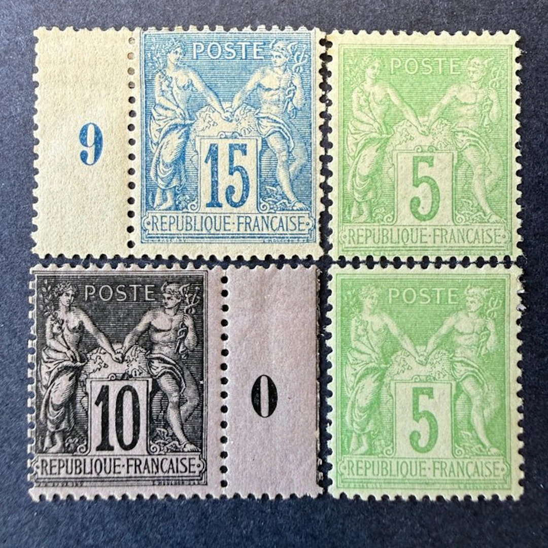 France - Yvert 101/103 and 106 "Sages" in mint* condition with hinge. TB.