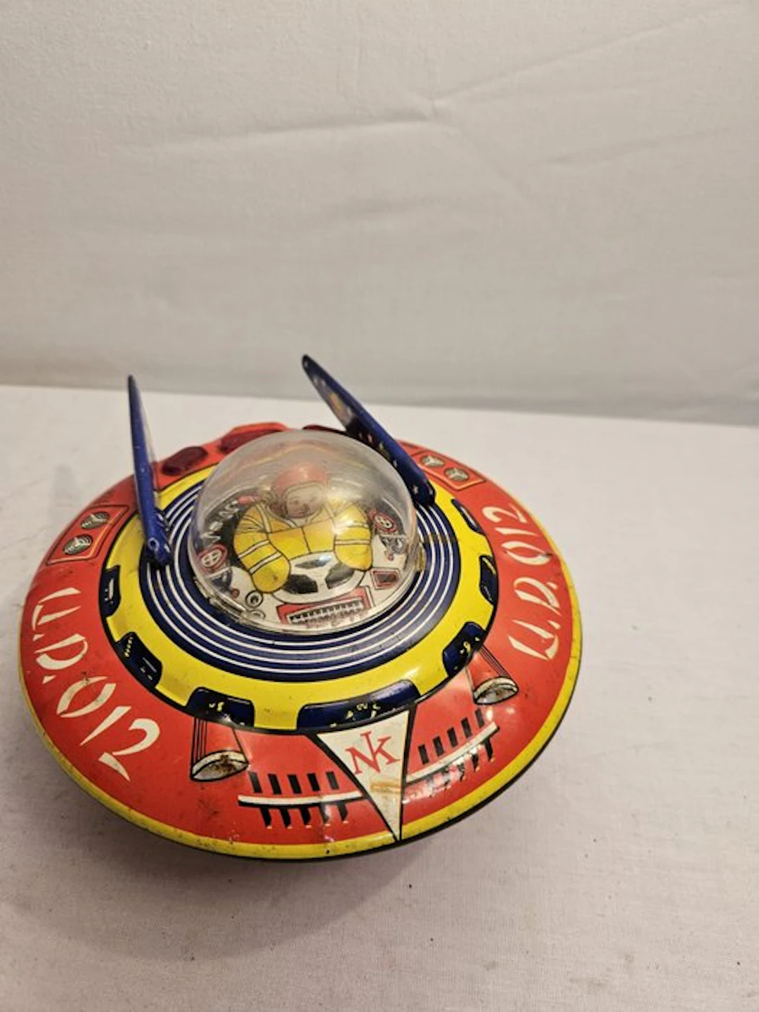 Ne-Kur - Tin toy - Tin speelgoed UFO met koepel en wieltjes